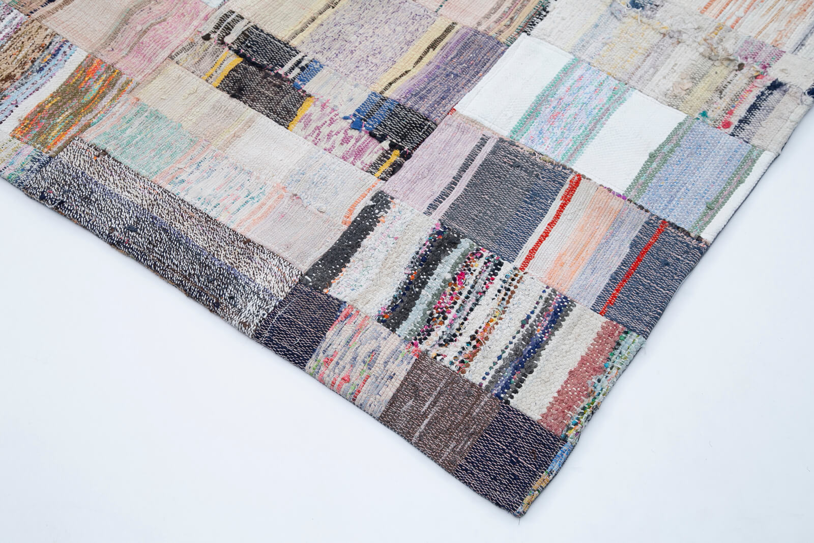Handmade Patchwork Area Rug - Kirk Yama Grey Cotton Wool Carpet 9'3''x13'0''