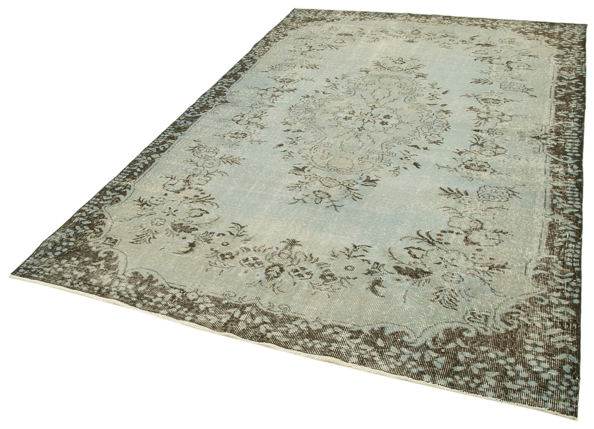 Vintage Blue Area Rug - Handmade Wool Rug | Turkish Hand Knotted Cotton Wool Carpet 6'x9'5"
