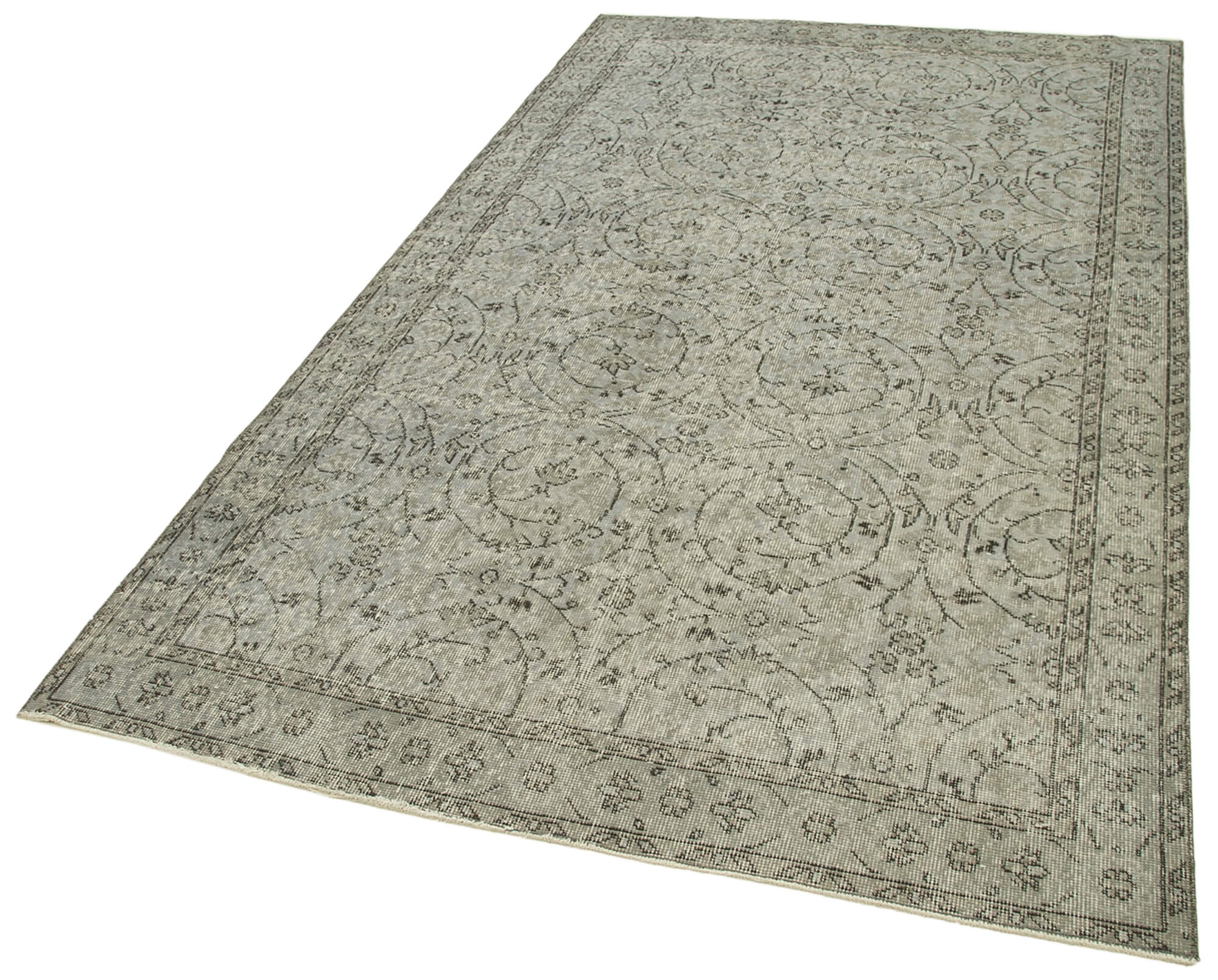 Handmade Vintage Area Rug – Overdyed Wool & Cotton Carpet | Turkish Grey Vintage