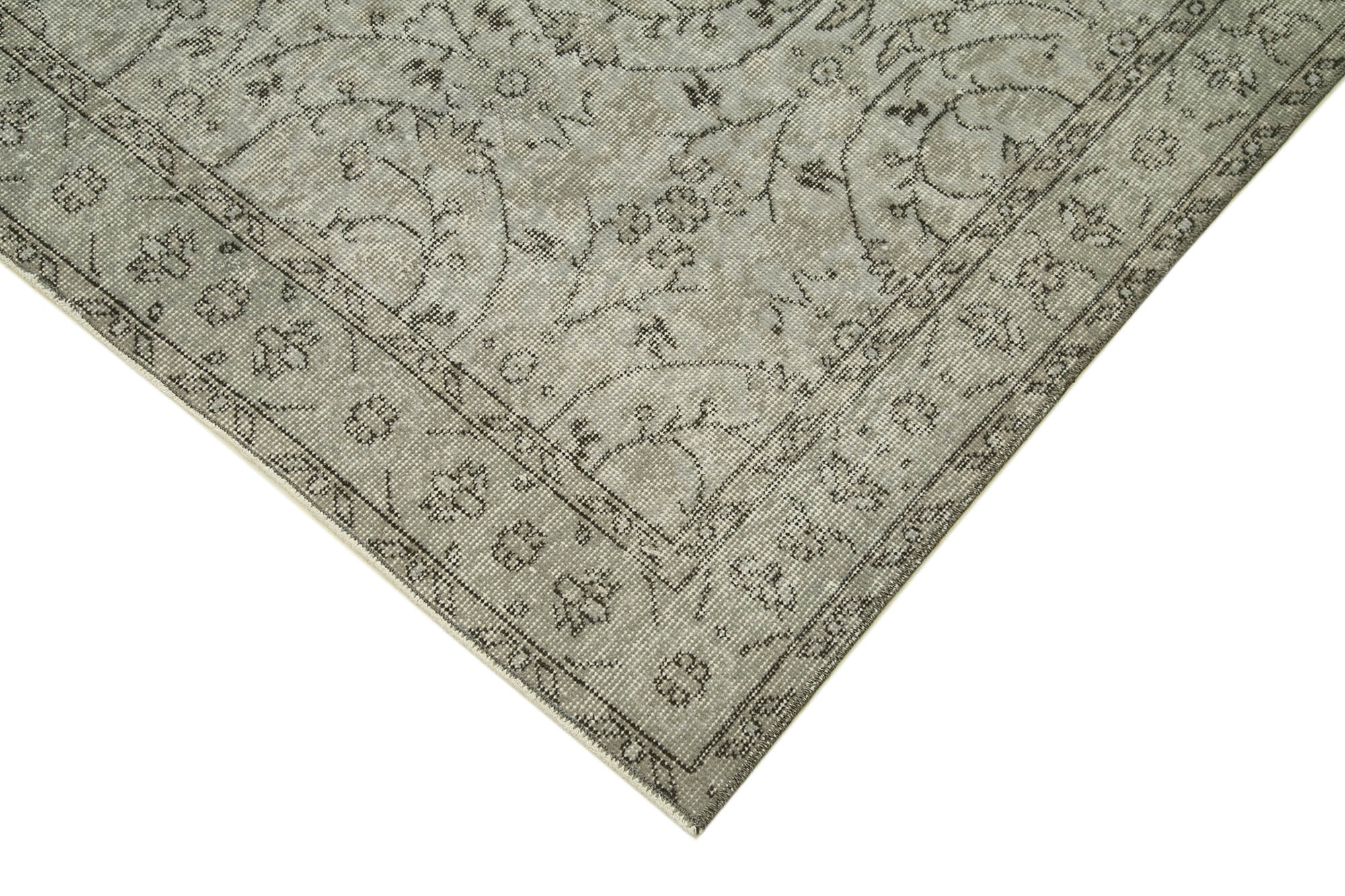 Handmade Vintage Area Rug – Overdyed Wool & Cotton Carpet | Turkish Grey Vintage