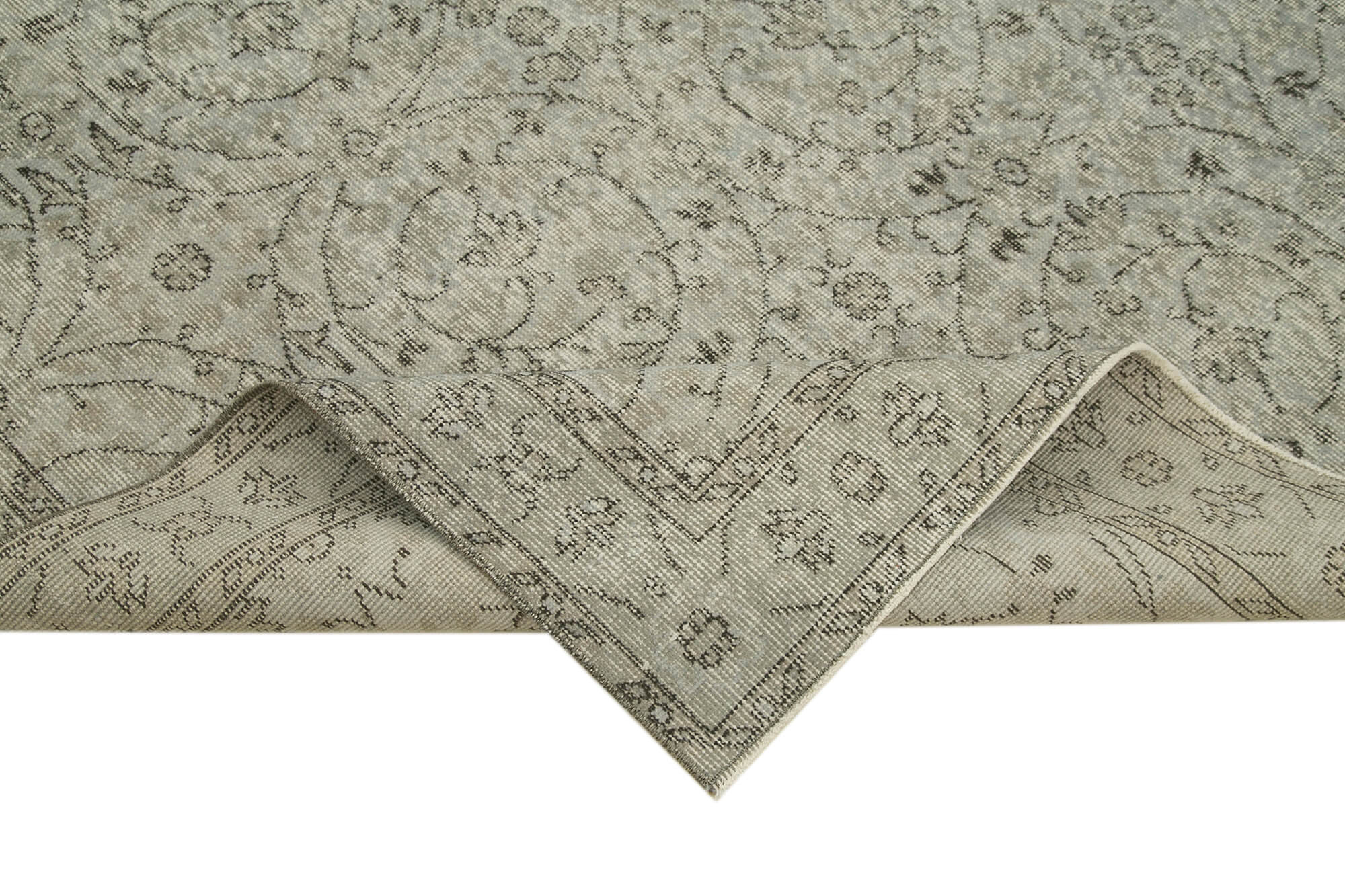 Handmade Vintage Area Rug – Overdyed Wool & Cotton Carpet | Turkish Grey Vintage