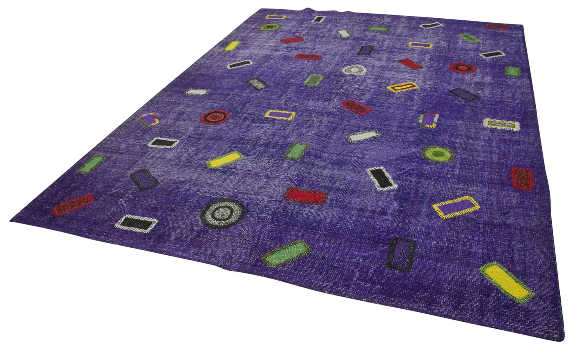 Handmade Area Rug – Kirk Yama Purple Patchwork Cotton Wool Carpet 7'10''x10'8''
