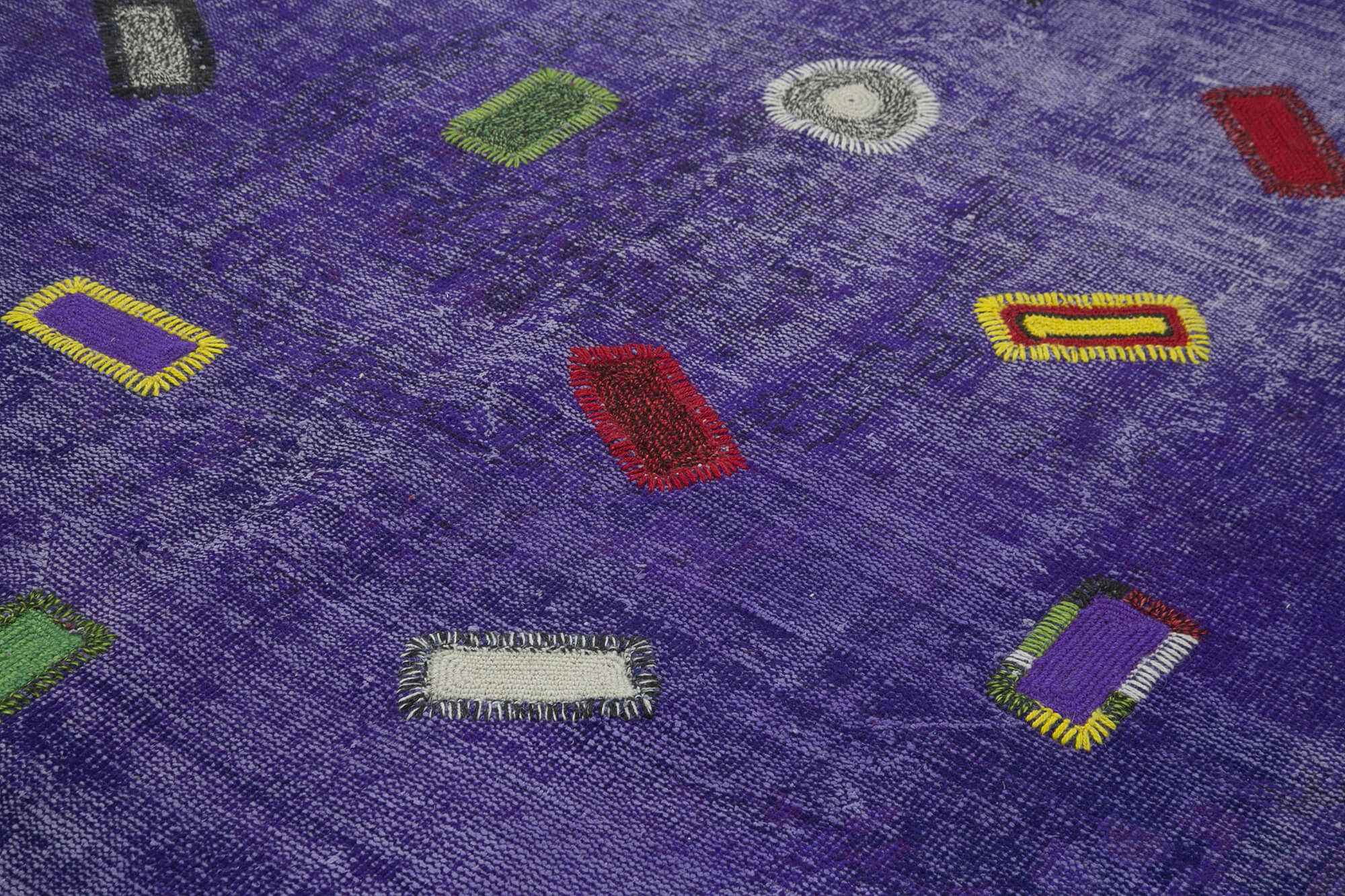 Handmade Area Rug – Kirk Yama Purple Patchwork Cotton Wool Carpet 7'10''x10'8''