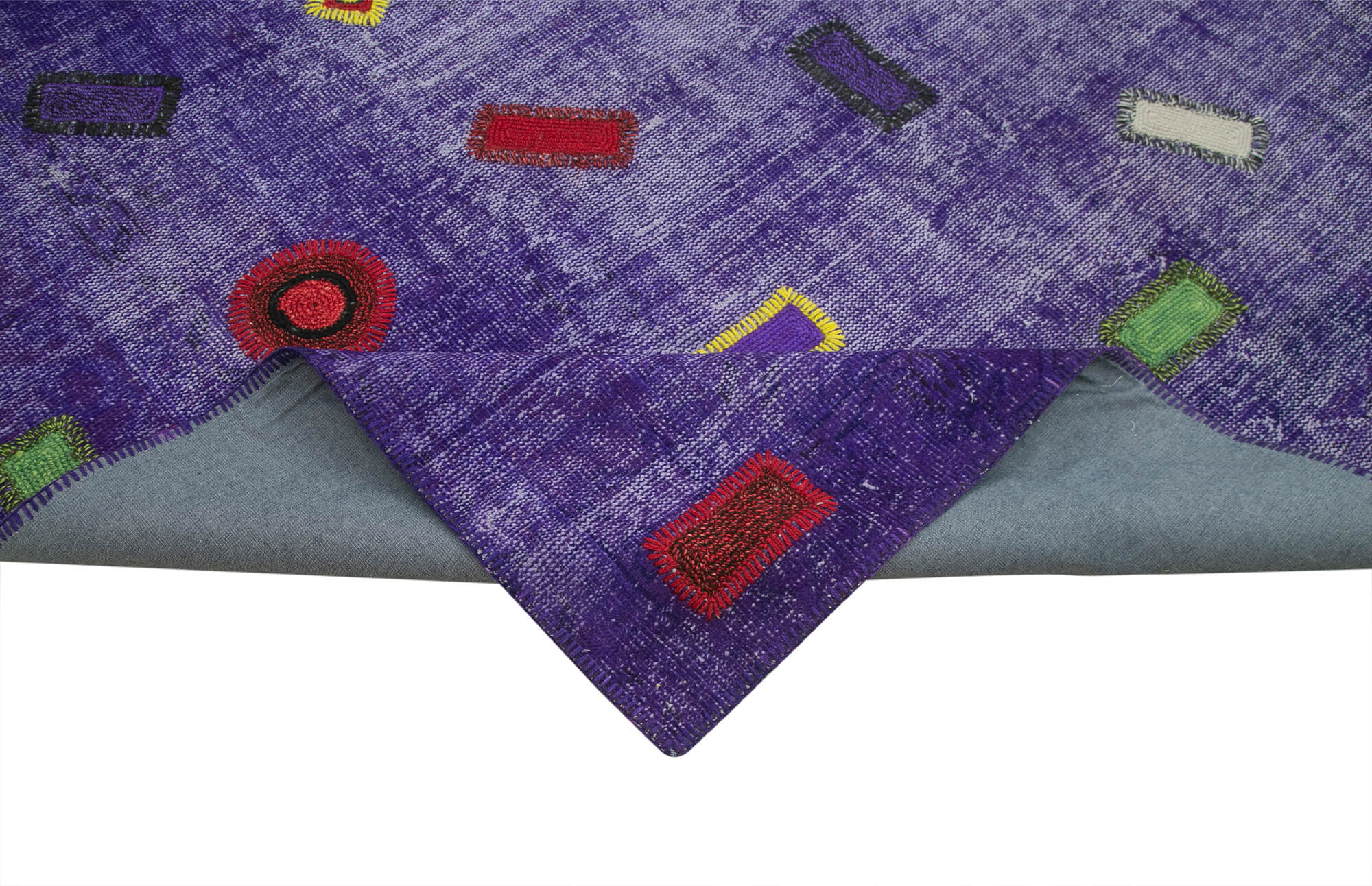 Handmade Area Rug – Kirk Yama Purple Patchwork Cotton Wool Carpet 7'10''x10'8''