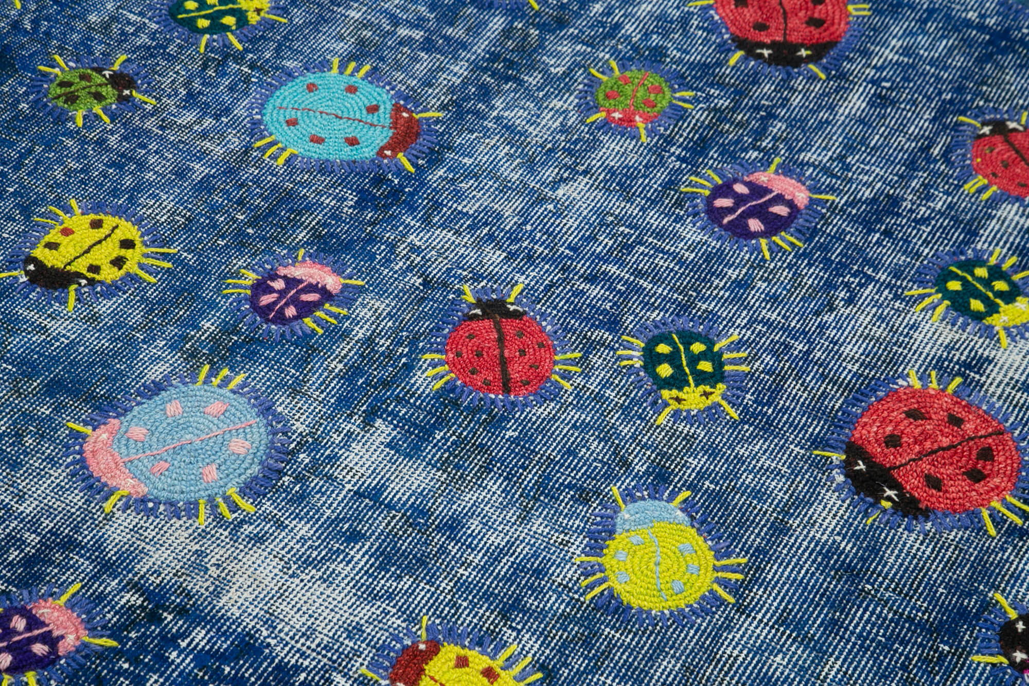 Kirk Yama Blue Patchwork Cotton Wool Handmade Area Rug 5'1'' x 7'5''