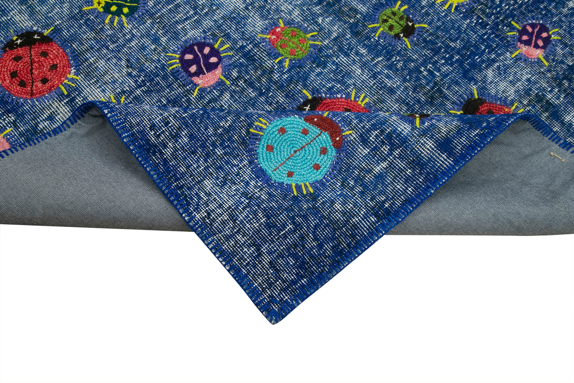 Kirk Yama Blue Patchwork Cotton Wool Handmade Area Rug 5'1'' x 7'5''