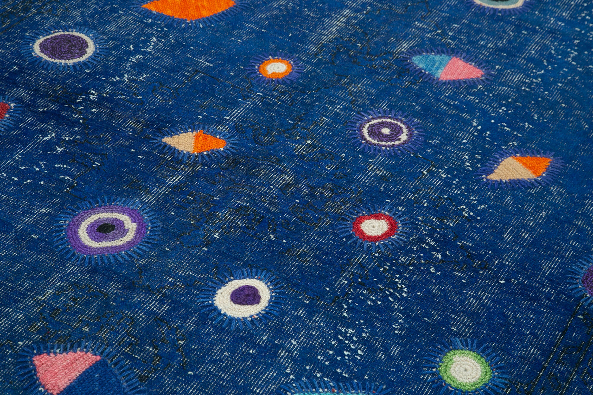 Handmade Area Rug - Blue Patchwork Cotton Wool Vintage Turkish Carpet 5'7''x8'11''