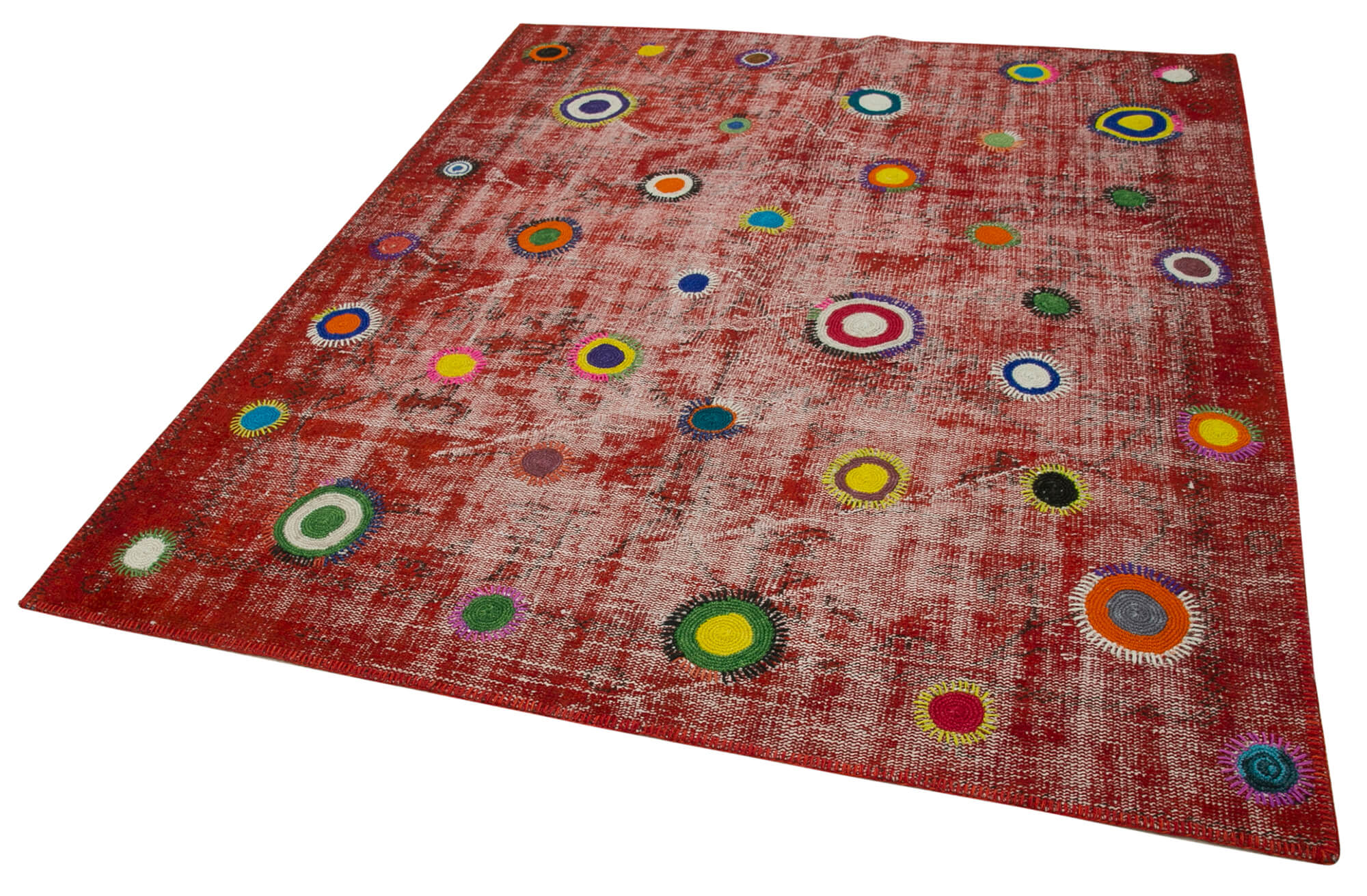 Handmade Patchwork Rug - Kirk Yama Red Cotton Wool Vintage Area Rug 5'10" x 7'0"