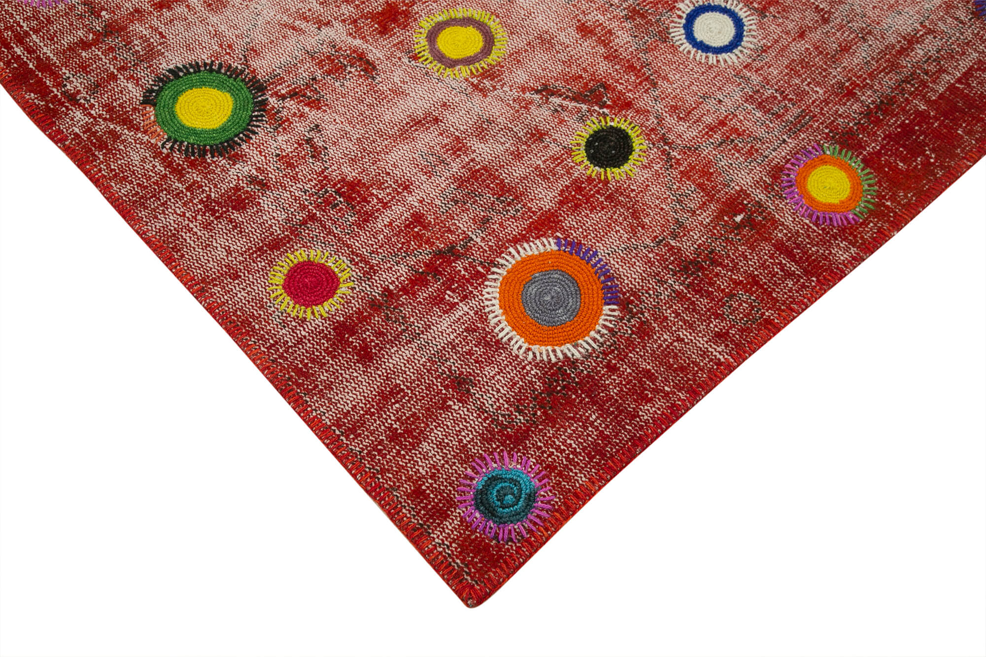 Handmade Patchwork Rug - Kirk Yama Red Cotton Wool Vintage Area Rug 5'10" x 7'0"