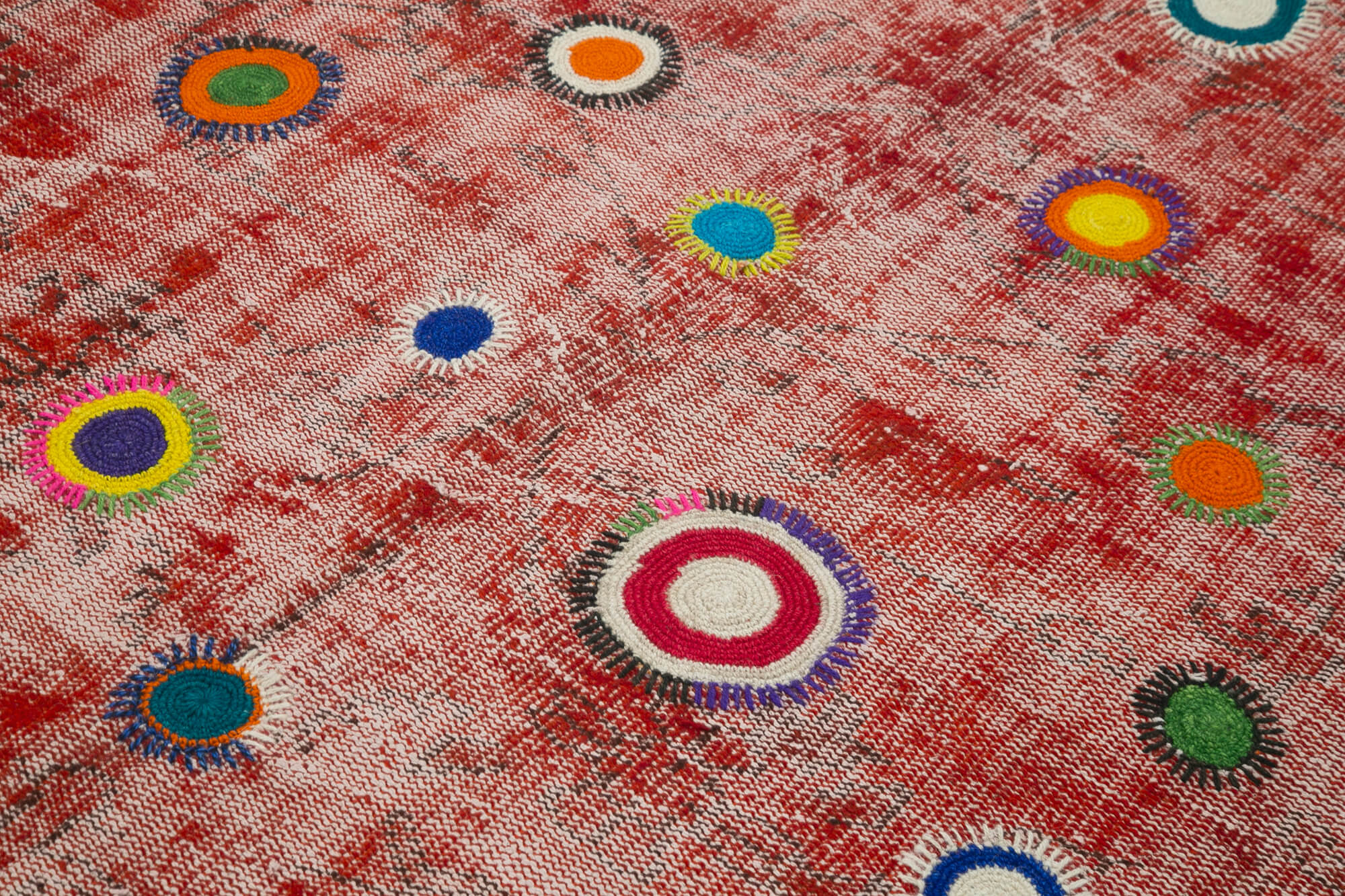 Handmade Patchwork Rug - Kirk Yama Red Cotton Wool Vintage Area Rug 5'10" x 7'0"
