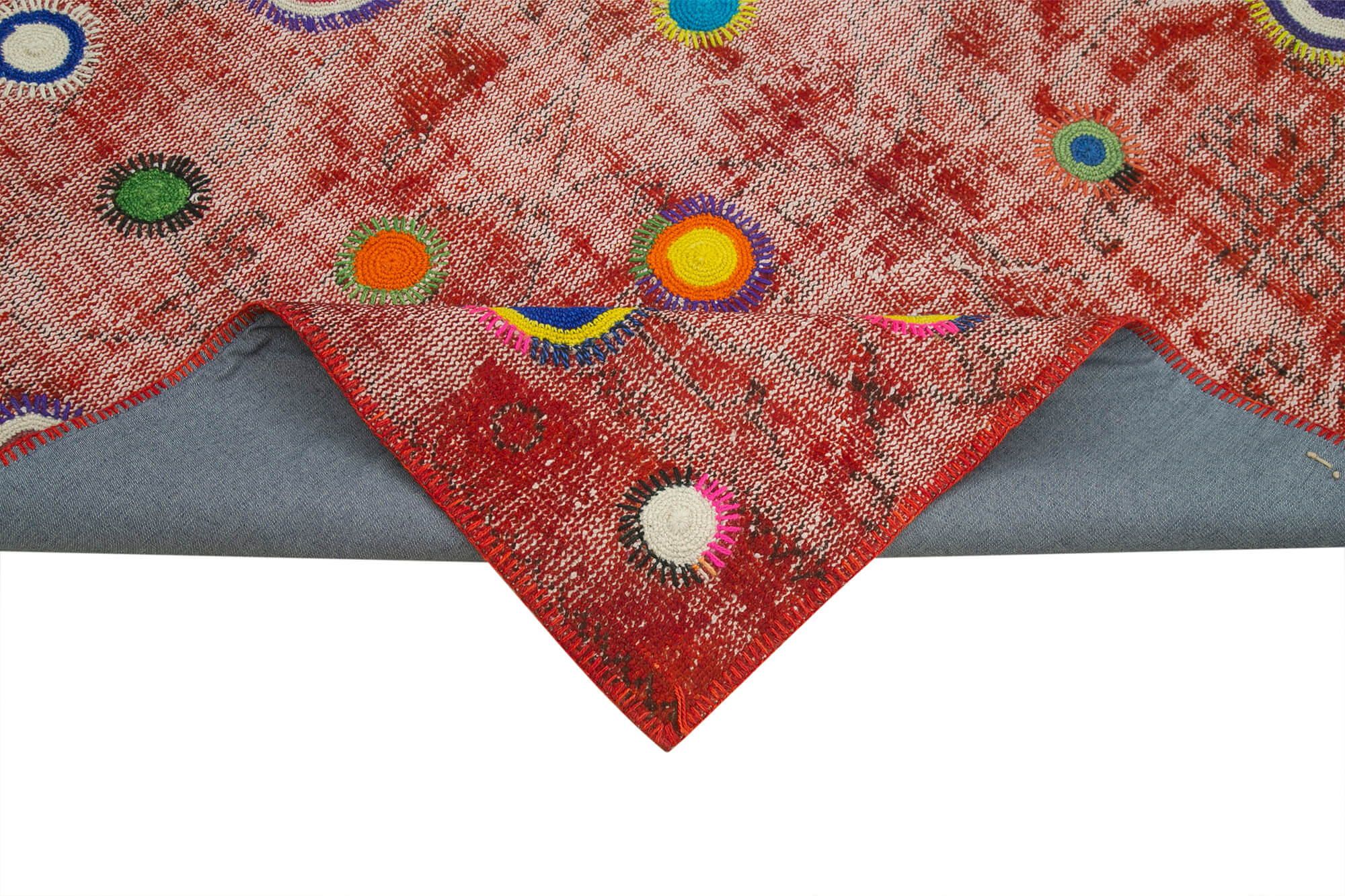 Handmade Patchwork Rug - Kirk Yama Red Cotton Wool Vintage Area Rug 5'10" x 7'0"