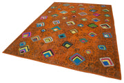 Handmade Area Rug - Kirk Yama Orange Patchwork Cotton Wool Carpet 6'10''x9'7''