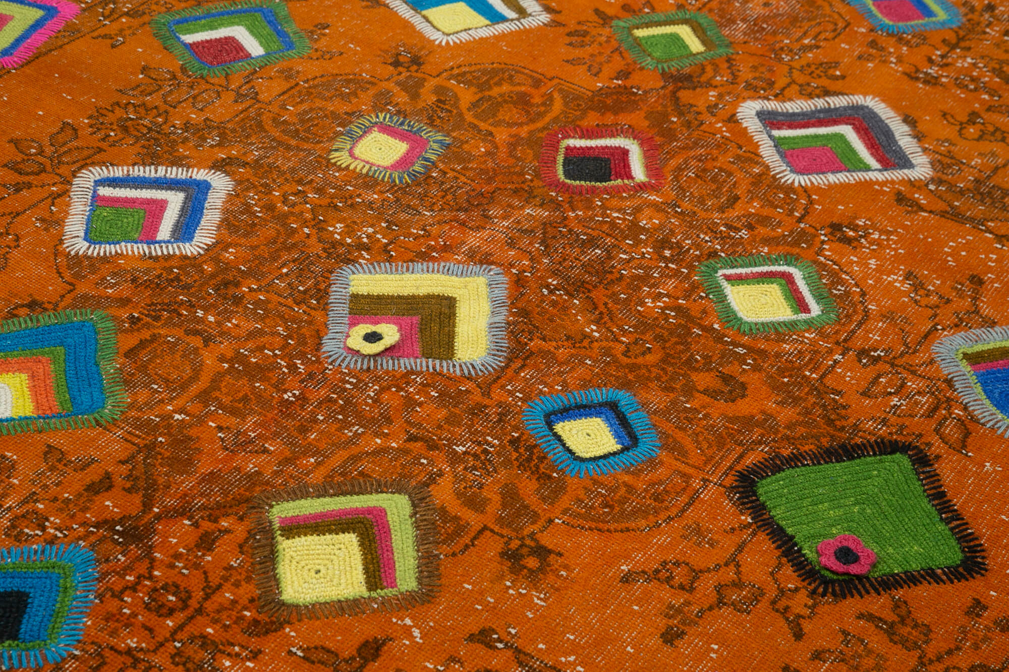 Handmade Area Rug - Kirk Yama Orange Patchwork Cotton Wool Carpet 6'10''x9'7''