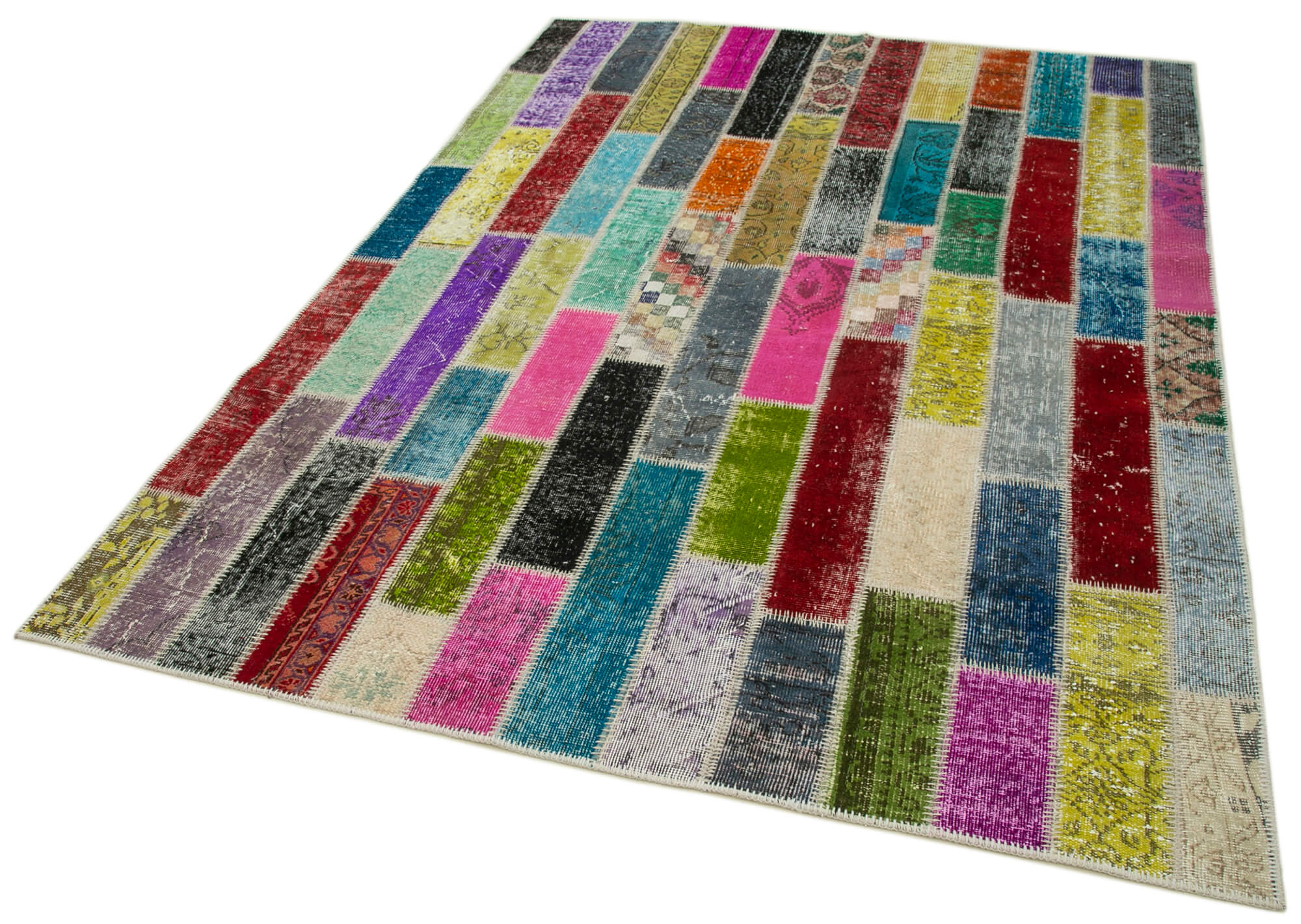 Handmade Wool Area Rug - Grey Patchwork Rug Cotton Wool Carpet 5'11"x8'0"