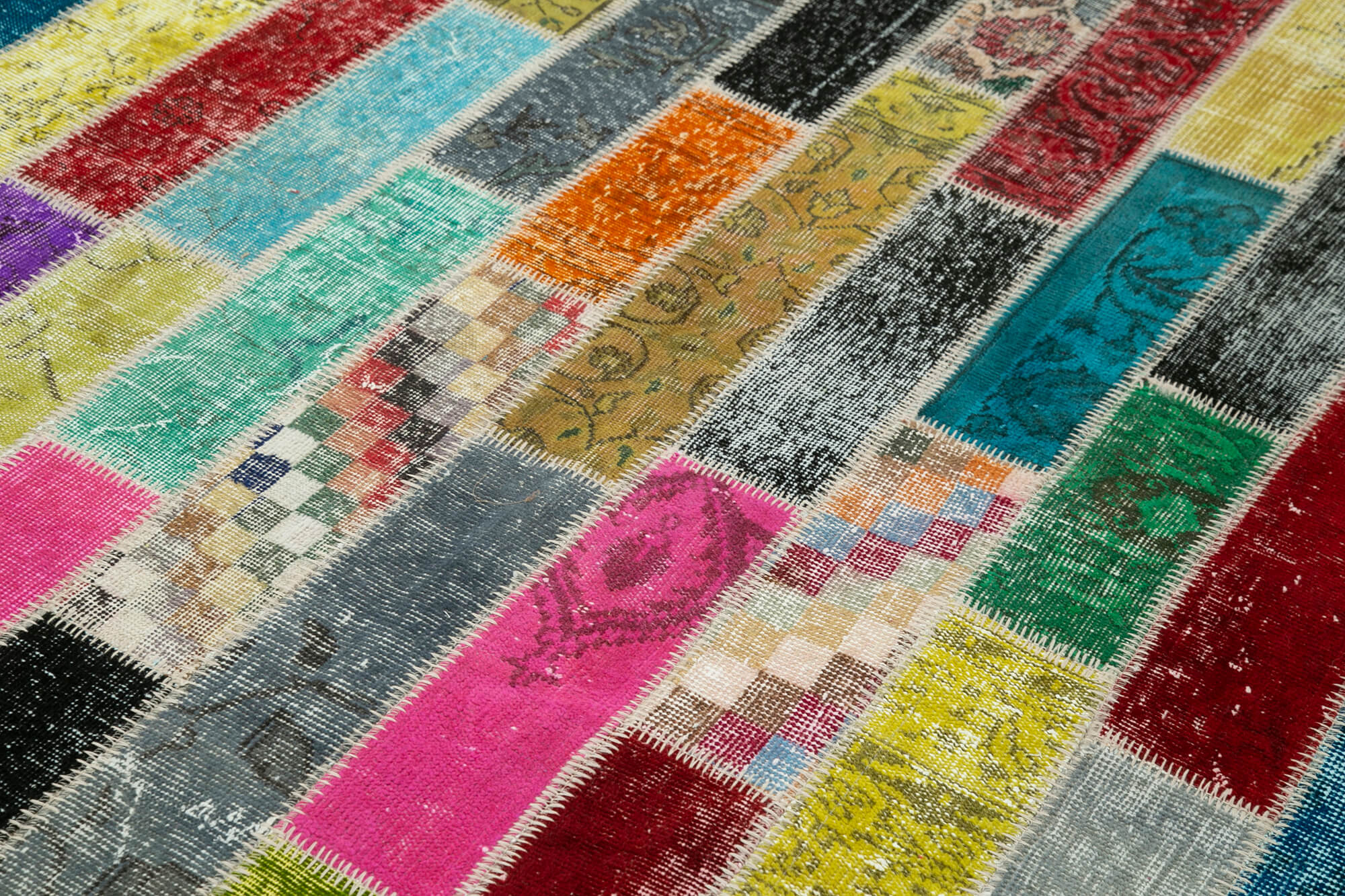 Handmade Wool Area Rug - Grey Patchwork Rug Cotton Wool Carpet 5'11"x8'0"