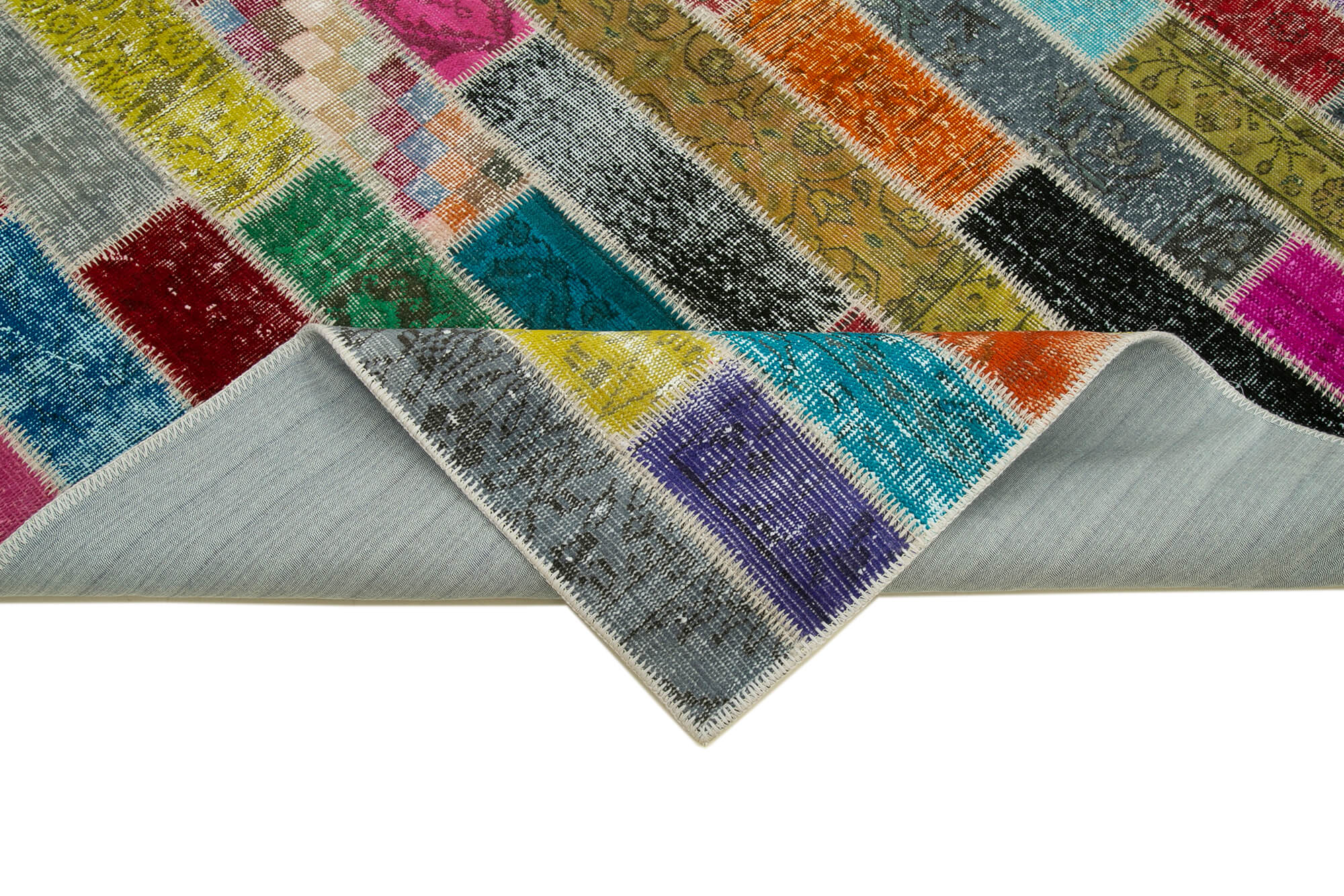 Handmade Wool Area Rug - Grey Patchwork Rug Cotton Wool Carpet 5'11"x8'0"