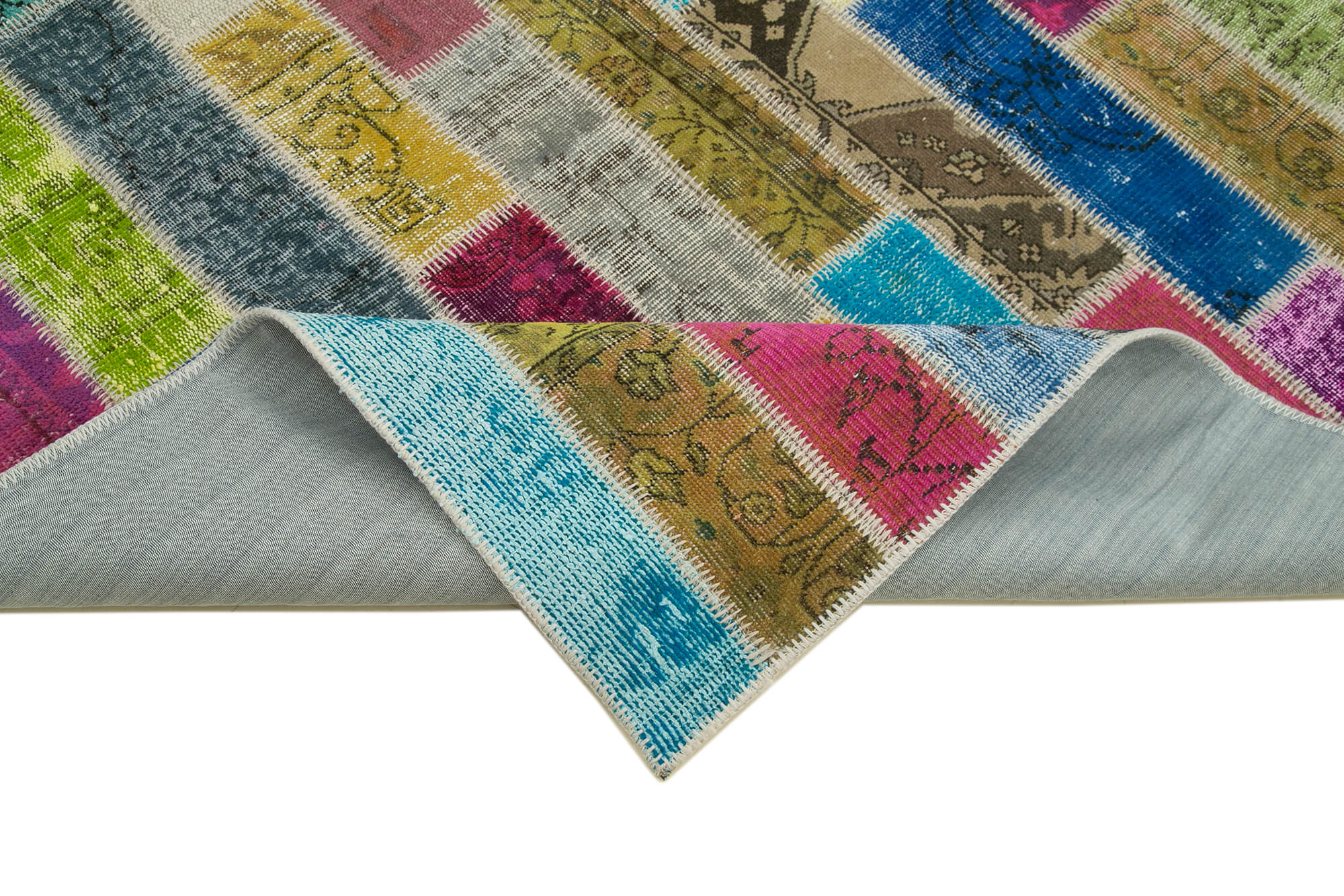 Handmade Area Rug - Kirk Yama Grey Patchwork Cotton Wool Carpet 5'9''x8'0''