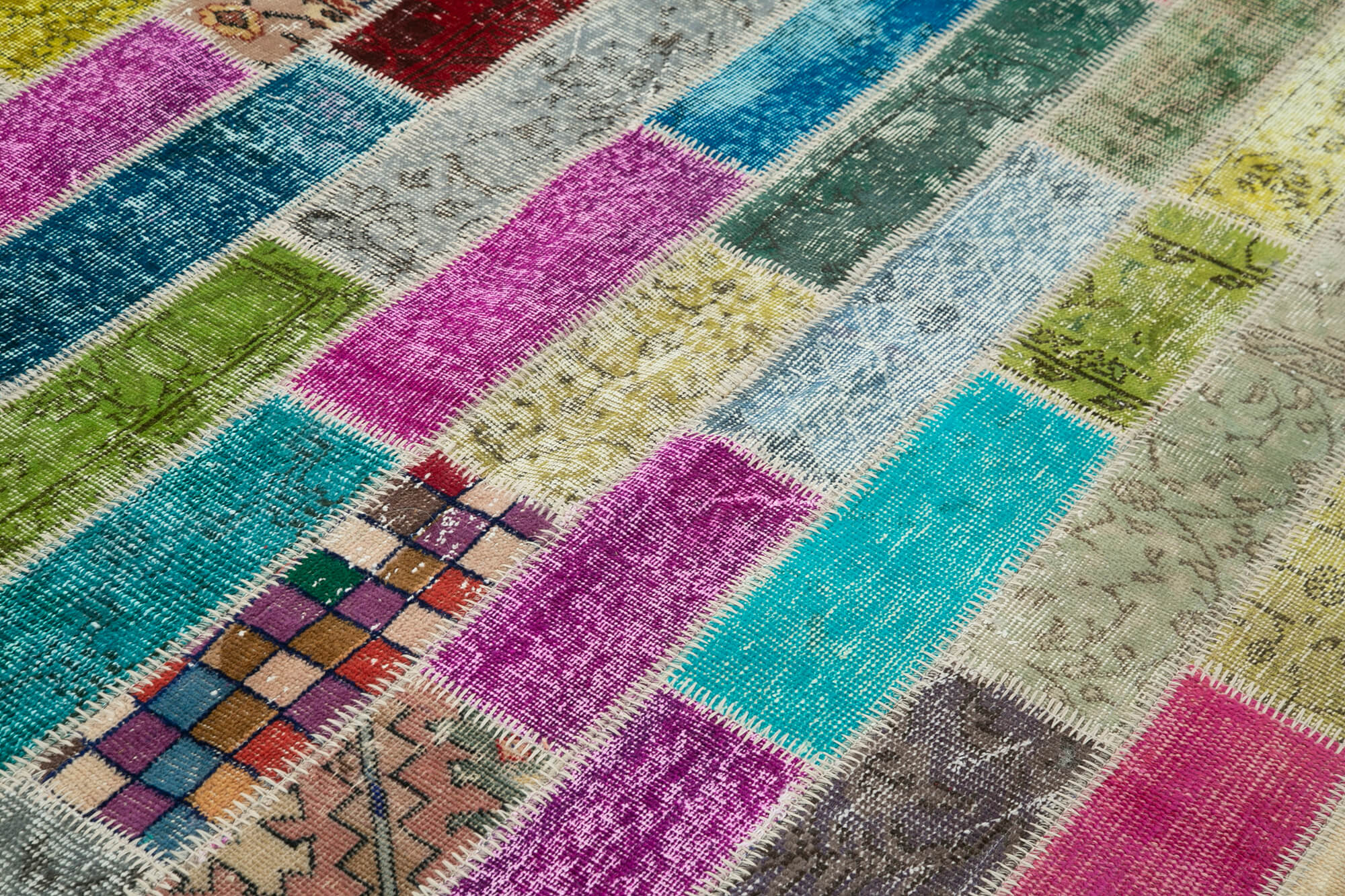 Handmade Area Rug - Grey Patchwork Cotton Wool 5'10''x7'7'' Vintage Style Carpet