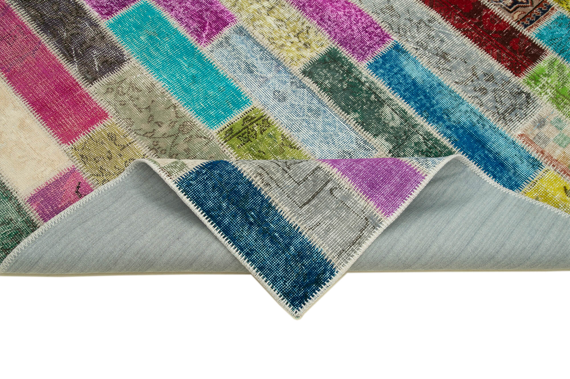Handmade Area Rug - Grey Patchwork Cotton Wool 5'10''x7'7'' Vintage Style Carpet