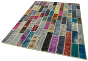 Handmade Patchwork Rug - Grey Patchwork Carpet Cotton Wool Area Rug 6'x7'10''