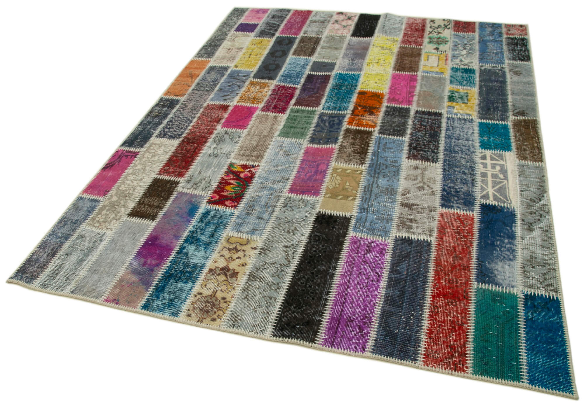 Handmade Patchwork Rug - Grey Patchwork Carpet Cotton Wool Area Rug 6'x7'10''
