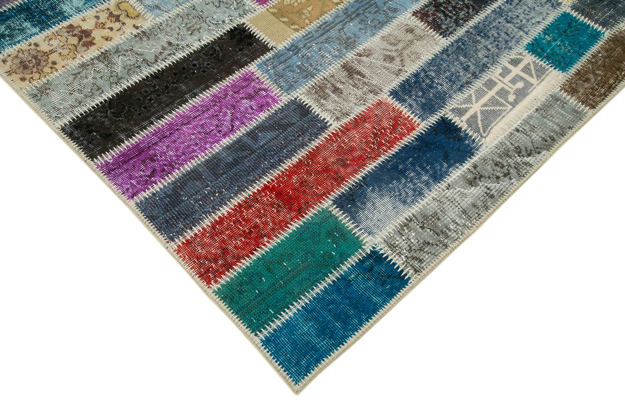 Handmade Patchwork Rug - Grey Patchwork Carpet Cotton Wool Area Rug 6'x7'10''