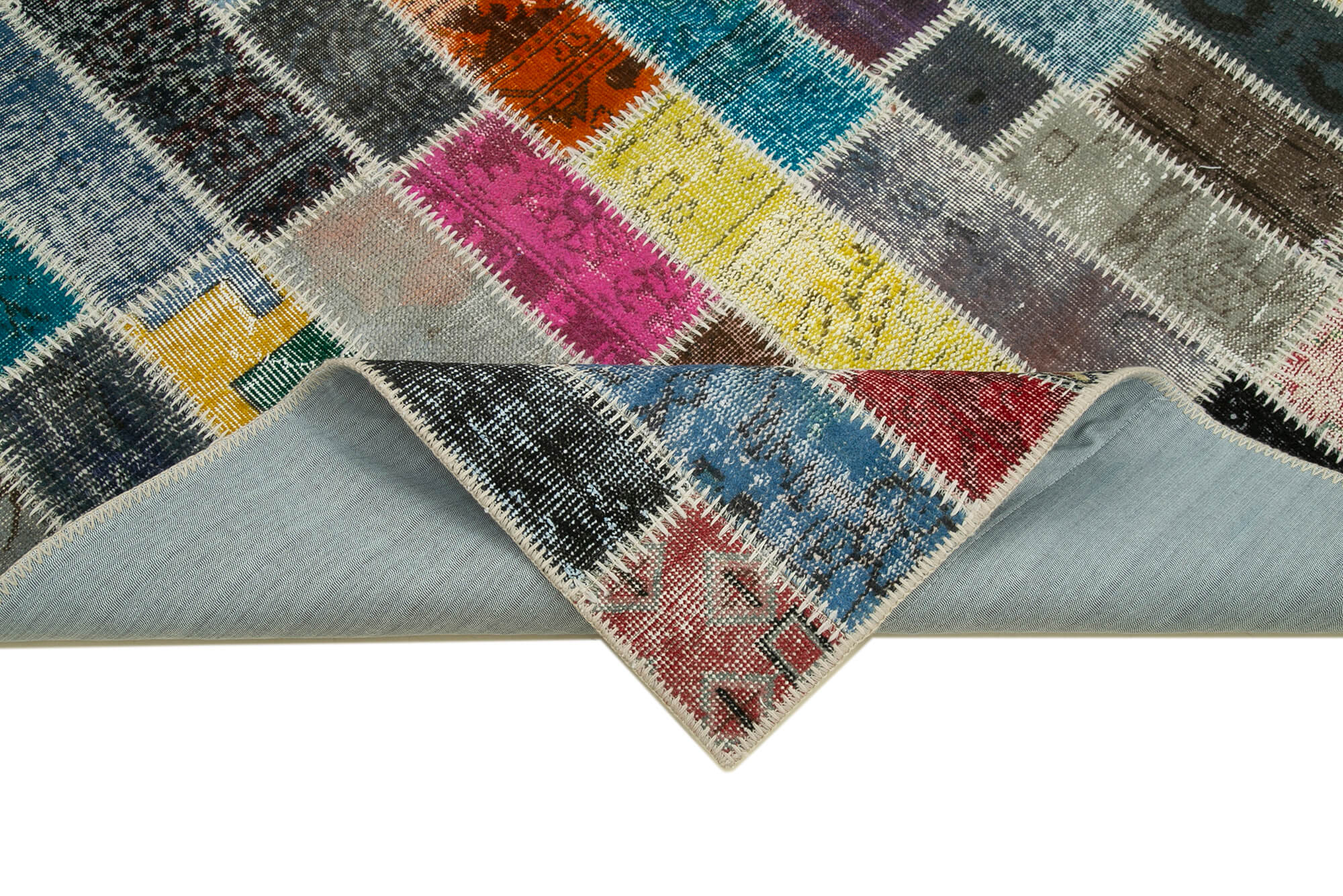 Handmade Patchwork Rug - Grey Patchwork Carpet Cotton Wool Area Rug 6'x7'10''