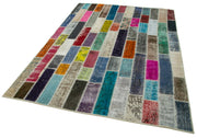 Handmade Wool Area Rug – Kirk Yama Grey Patchwork Turkish Wool Carpet 6'2''x8'2''