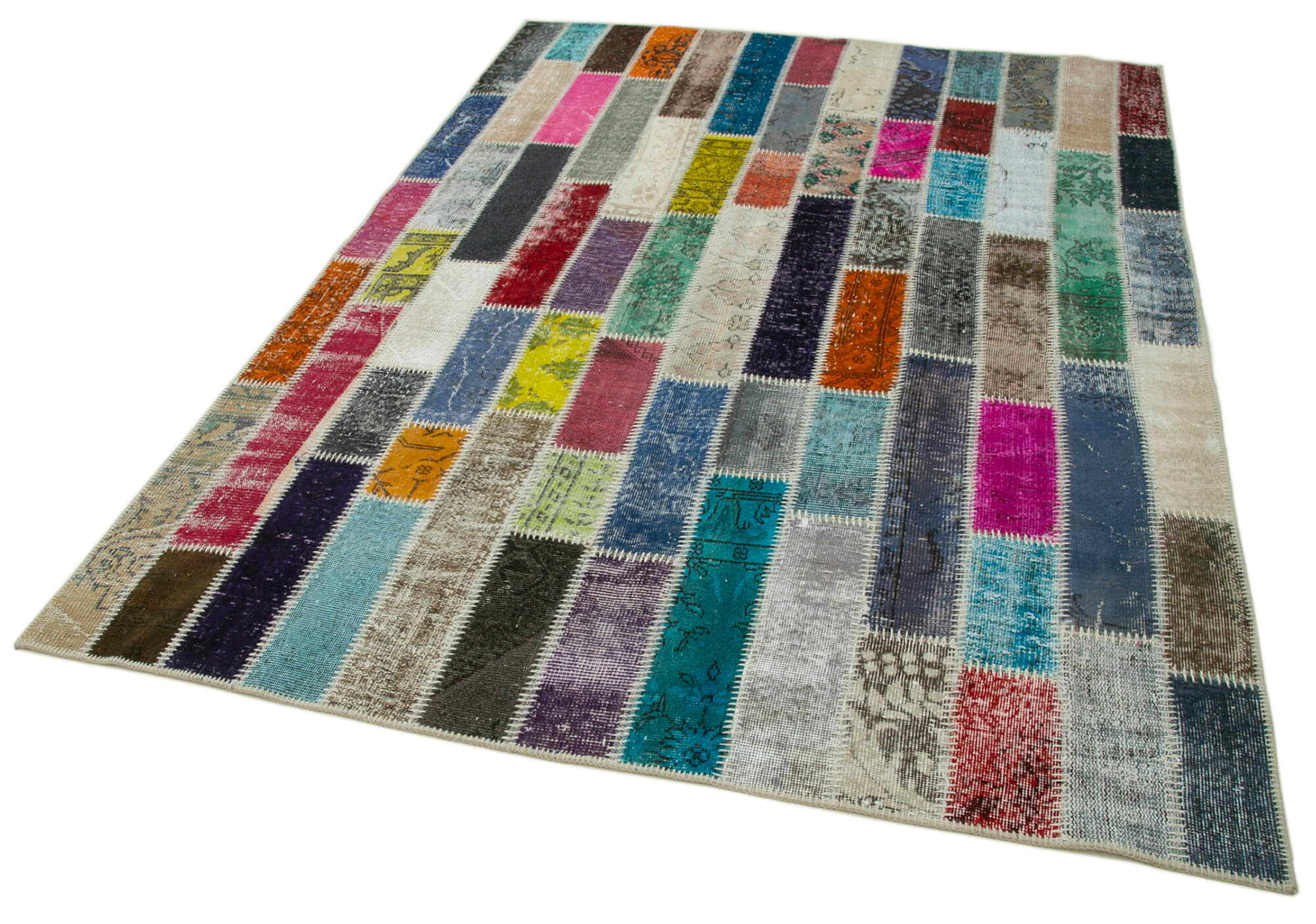 Handmade Wool Area Rug – Kirk Yama Grey Patchwork Turkish Wool Carpet 6'2''x8'2''