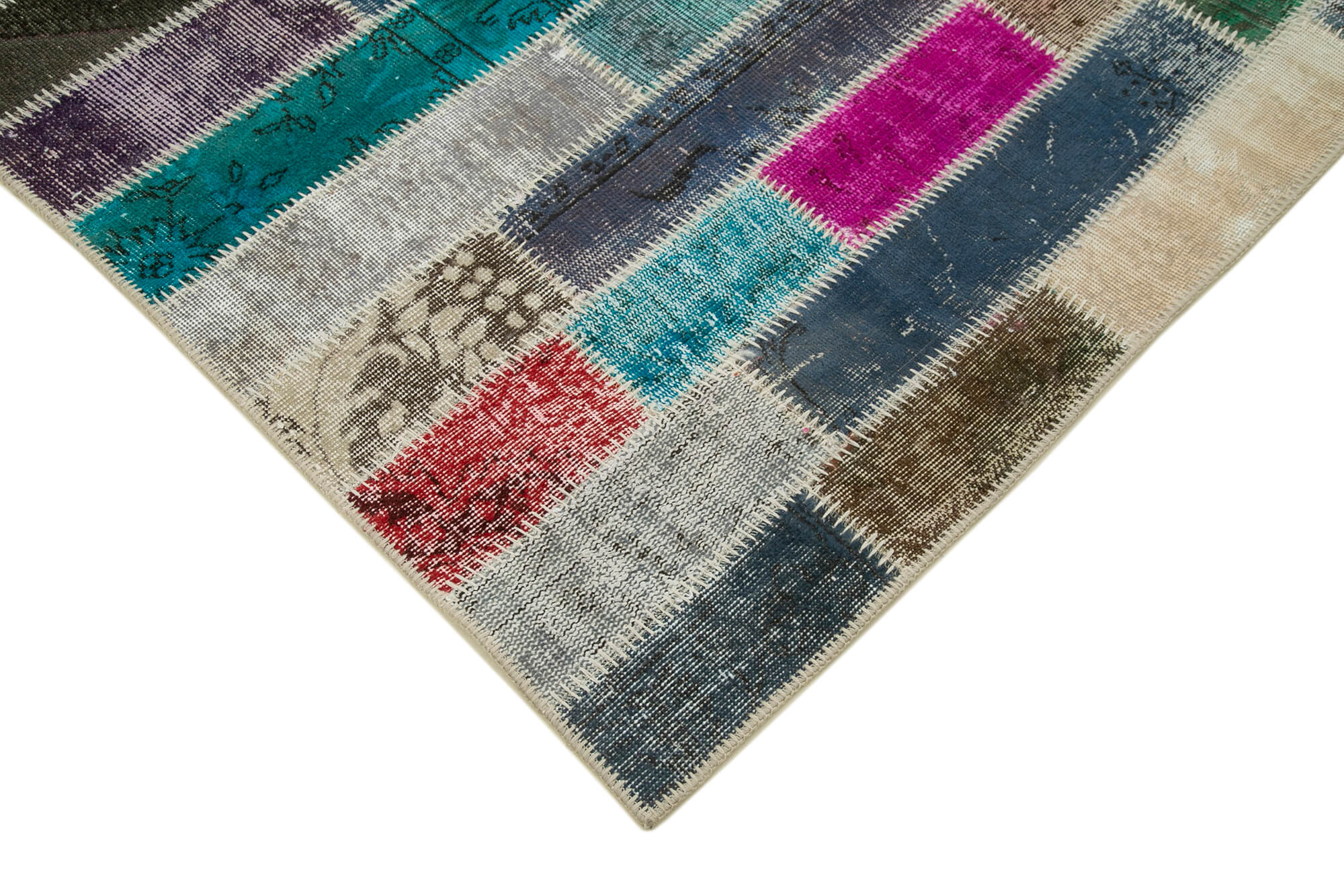 Handmade Wool Area Rug – Kirk Yama Grey Patchwork Turkish Wool Carpet 6'2''x8'2''