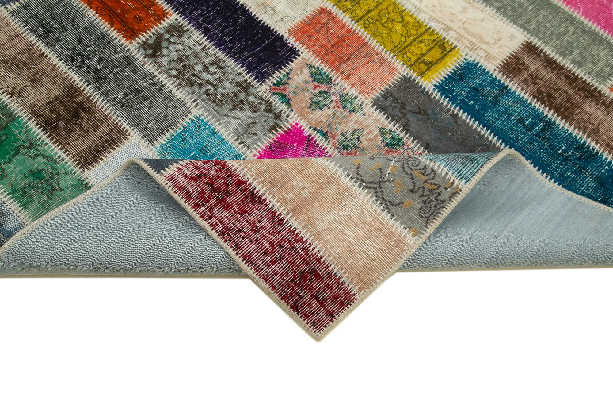 Handmade Wool Area Rug – Kirk Yama Grey Patchwork Turkish Wool Carpet 6'2''x8'2''