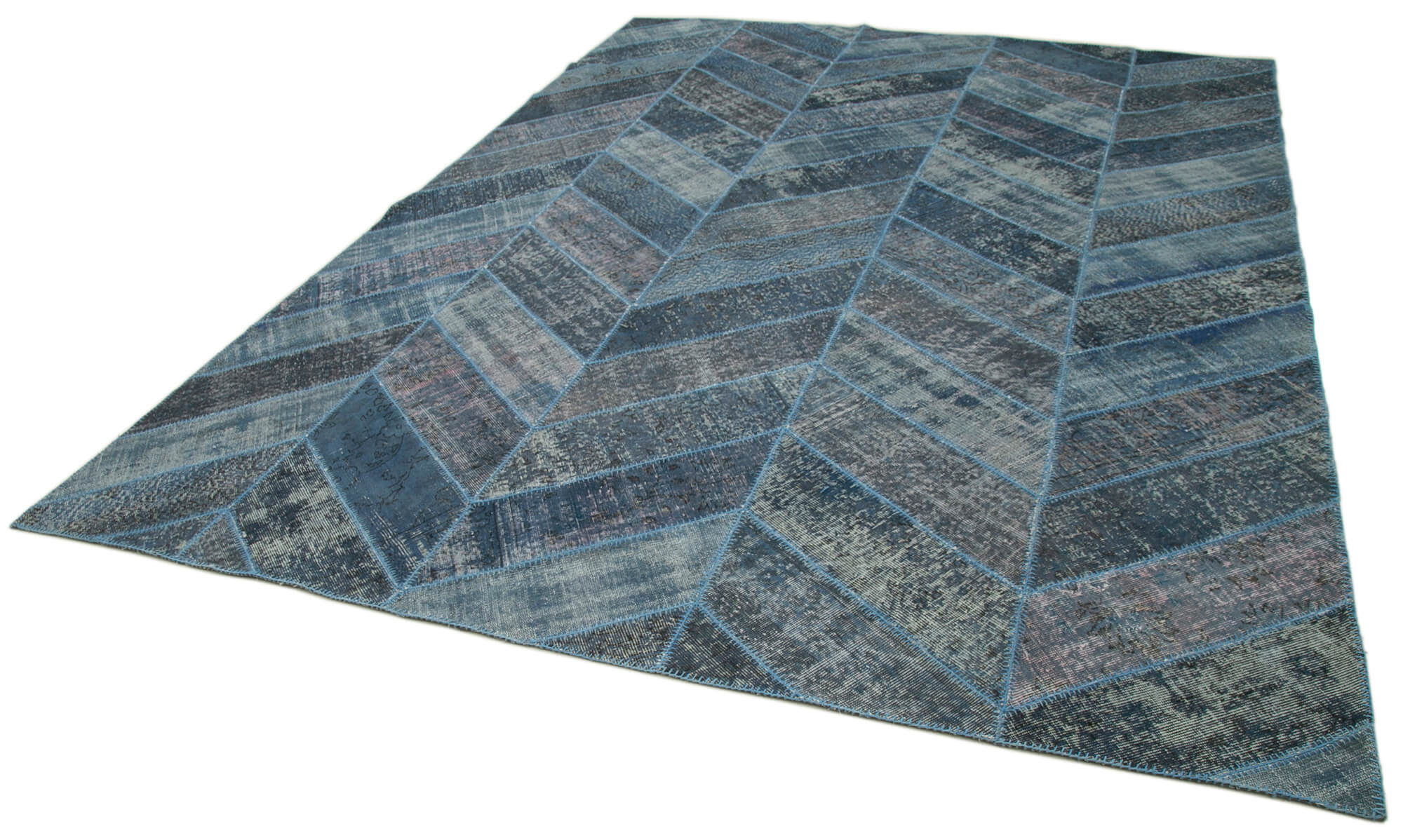 Handmade Wool Area Rug – Blue Patchwork Carpet | Durable Cotton Wool Rug 9'2"x12'2"