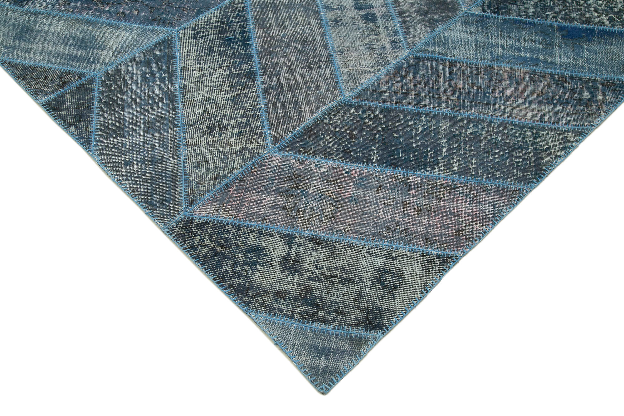 Handmade Wool Area Rug – Blue Patchwork Carpet | Durable Cotton Wool Rug 9'2"x12'2"