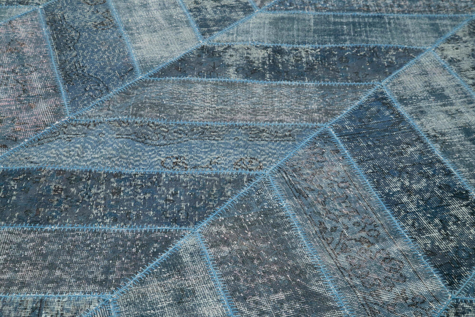 Handmade Wool Area Rug – Blue Patchwork Carpet | Durable Cotton Wool Rug 9'2"x12'2"