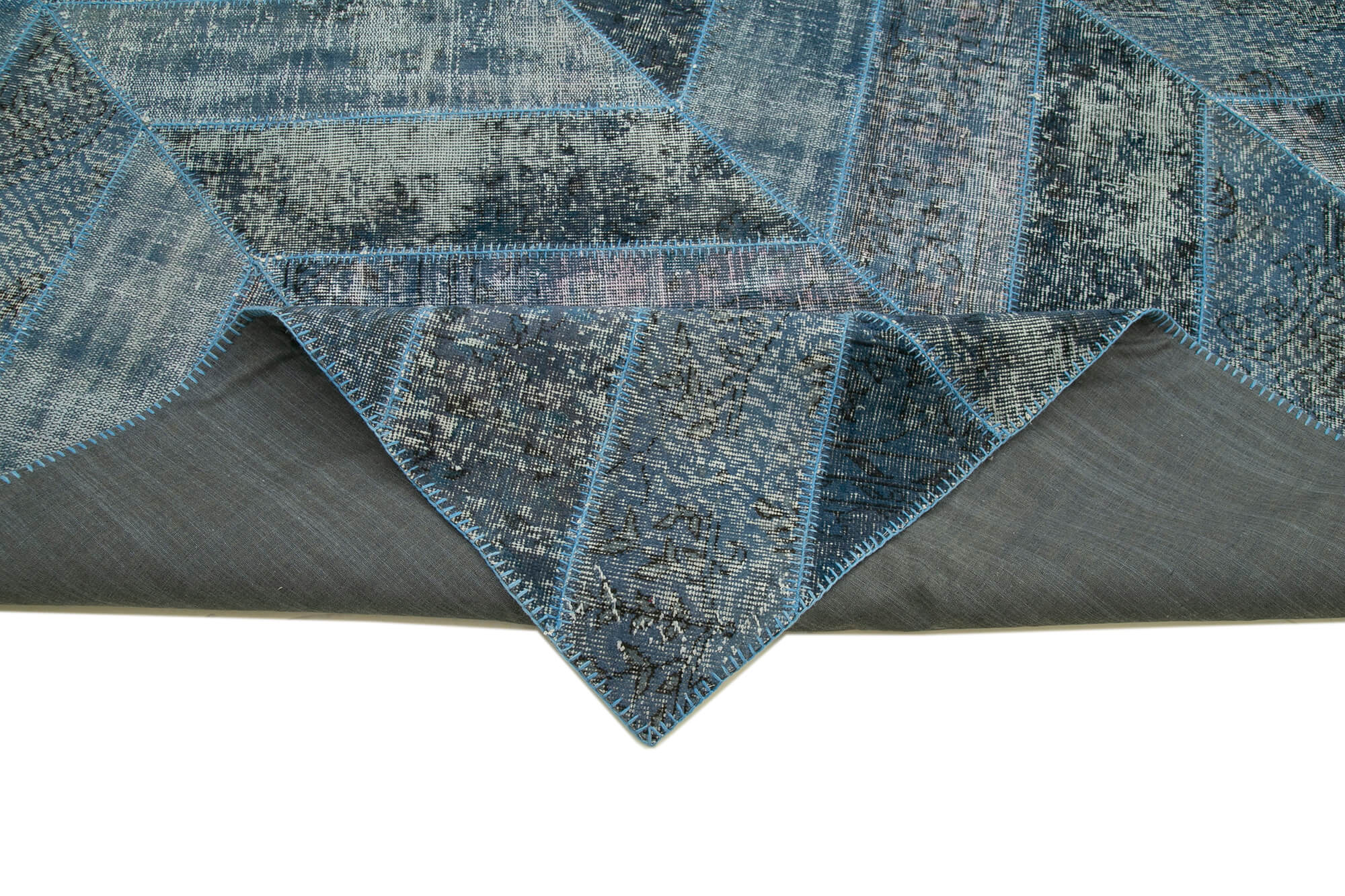 Handmade Wool Area Rug – Blue Patchwork Carpet | Durable Cotton Wool Rug 9'2"x12'2"