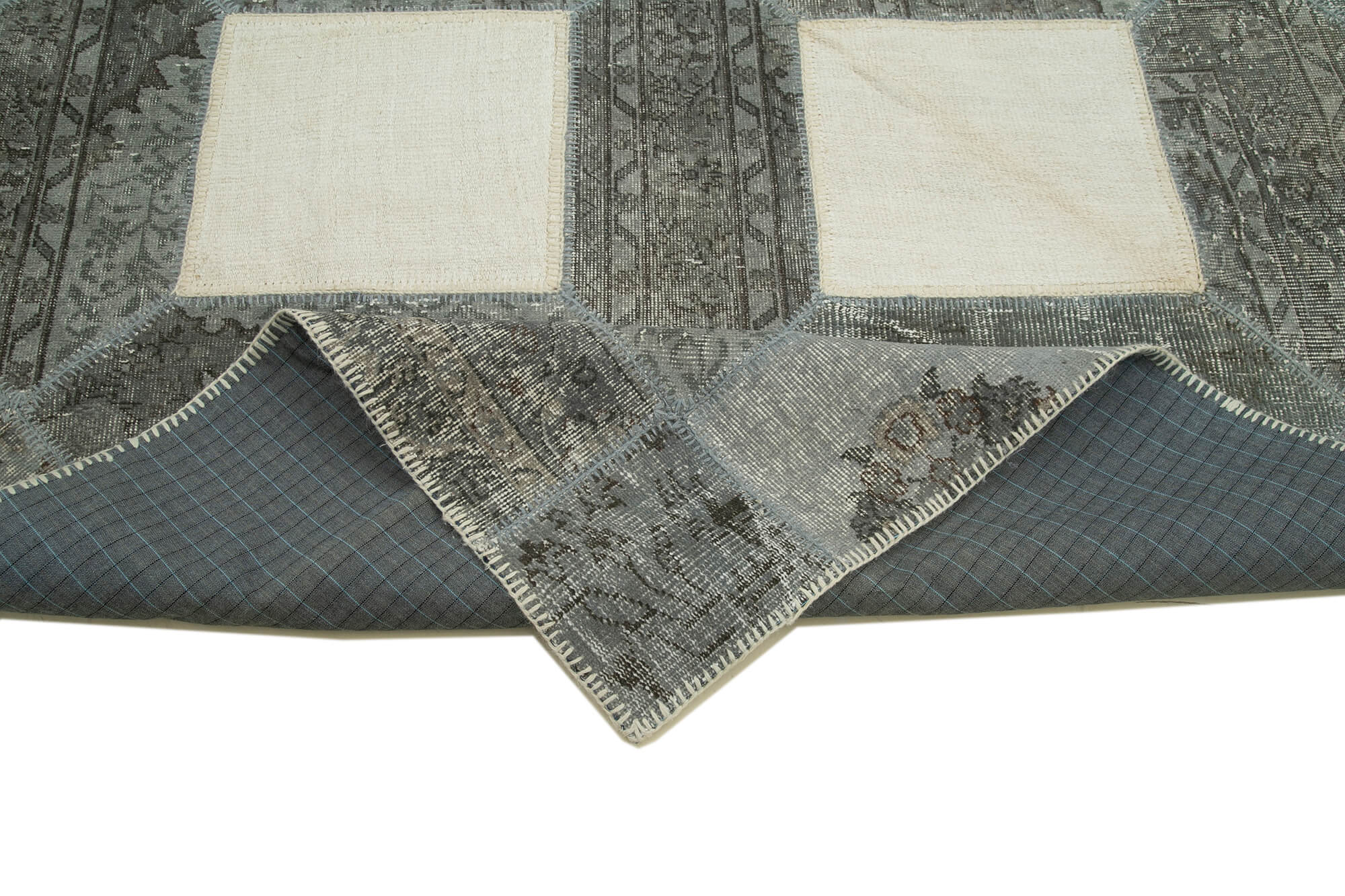 Handmade Area Rug – Kirk Yama Grey Patchwork Cotton Wool Carpet 8'3''x11'7''