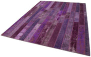 Handmade Area Rug – Purple Patchwork Wool & Cotton Carpet 8x10 Vintage Style