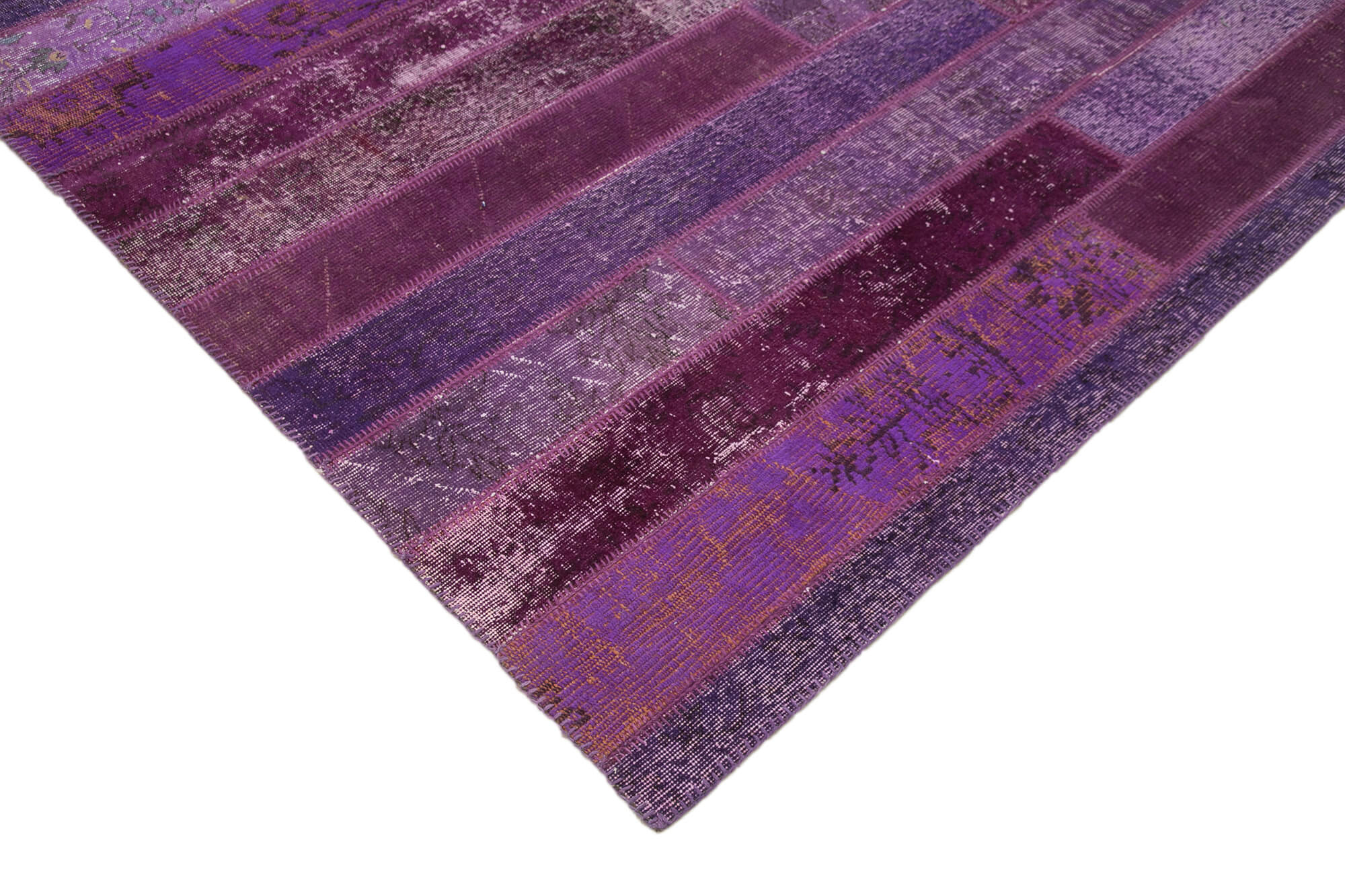 Handmade Area Rug – Purple Patchwork Wool & Cotton Carpet 8x10 Vintage Style