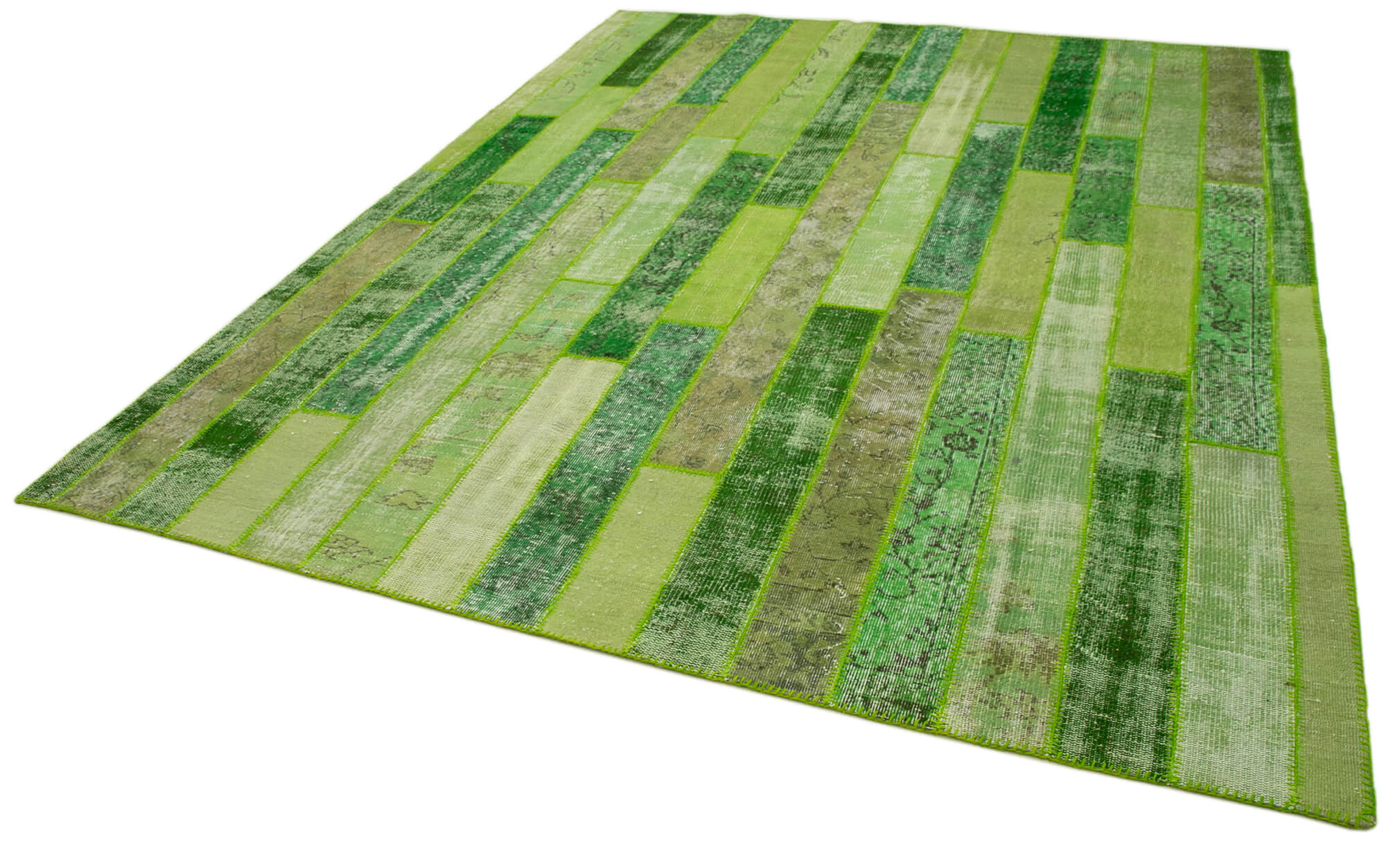 Handmade Area Rug - Green Patchwork Cotton Wool Vintage Turkish Carpet 8'1''x10'1''