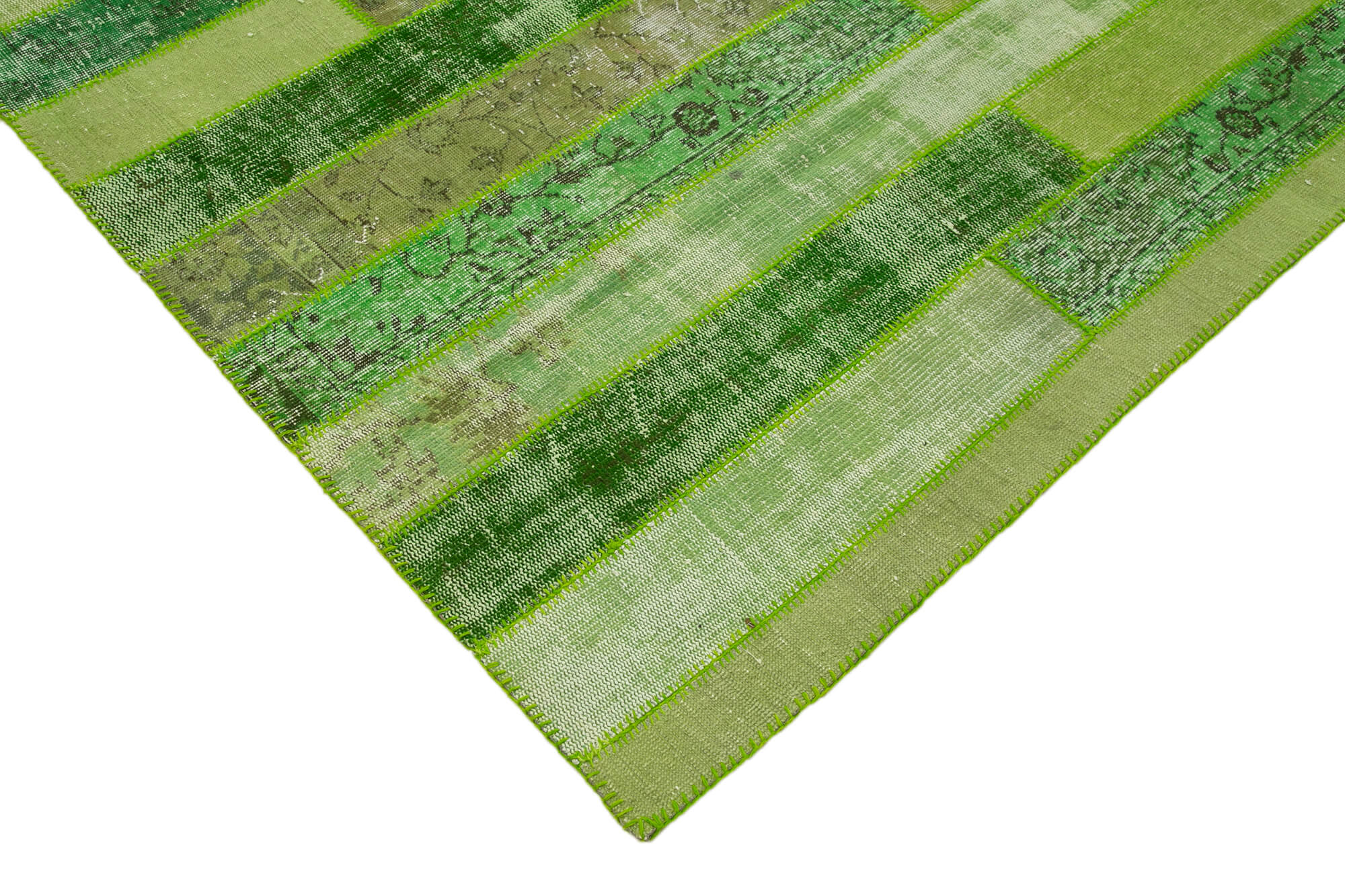 Handmade Area Rug - Green Patchwork Cotton Wool Vintage Turkish Carpet 8'1''x10'1''