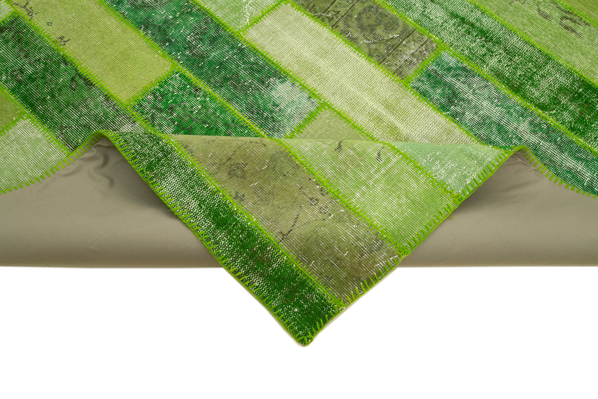 Handmade Area Rug - Green Patchwork Cotton Wool Vintage Turkish Carpet 8'1''x10'1''