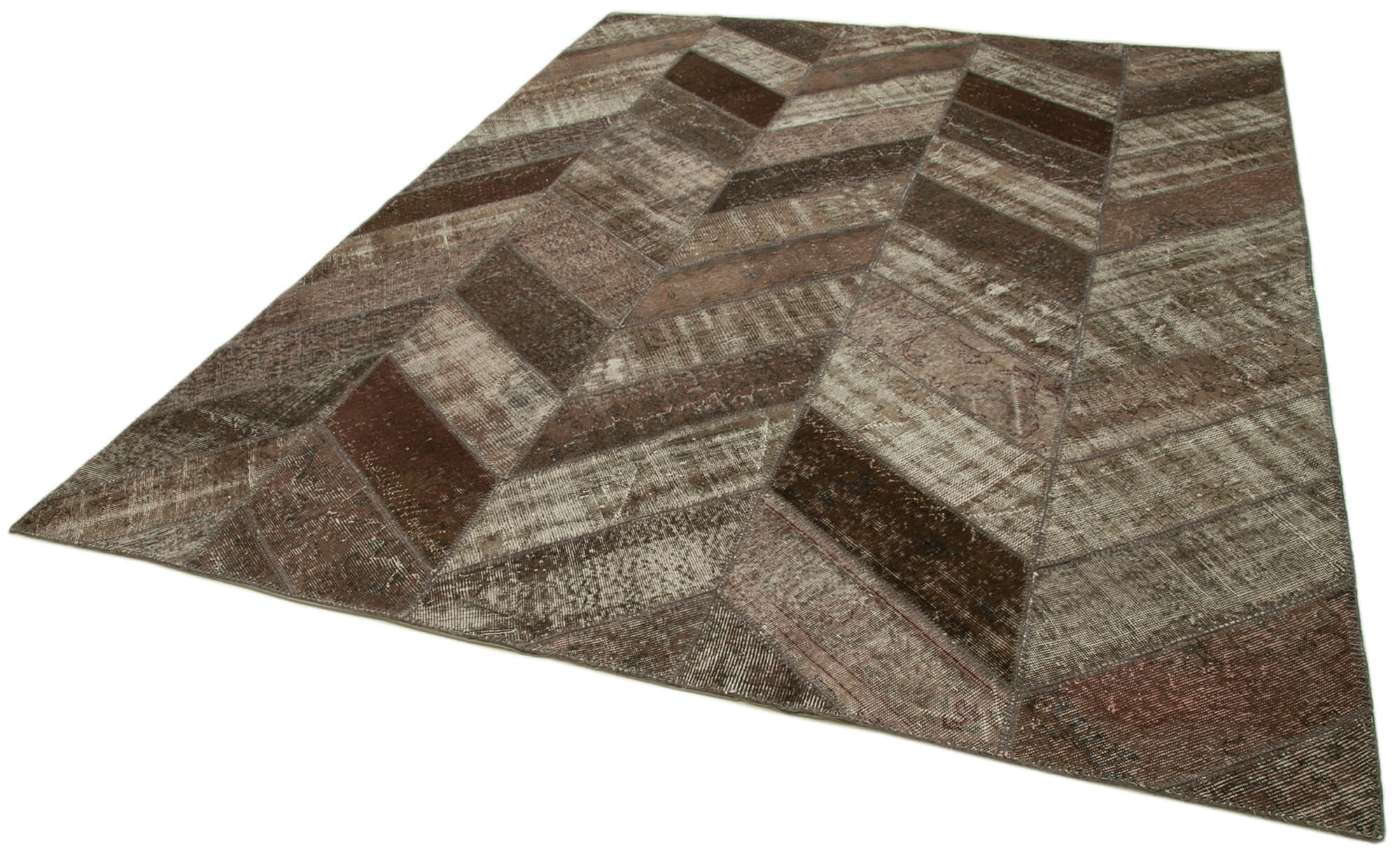 Handmade Area Rug – Brown Patchwork Cotton Wool Vintage Carpet 7'11''x10'1''