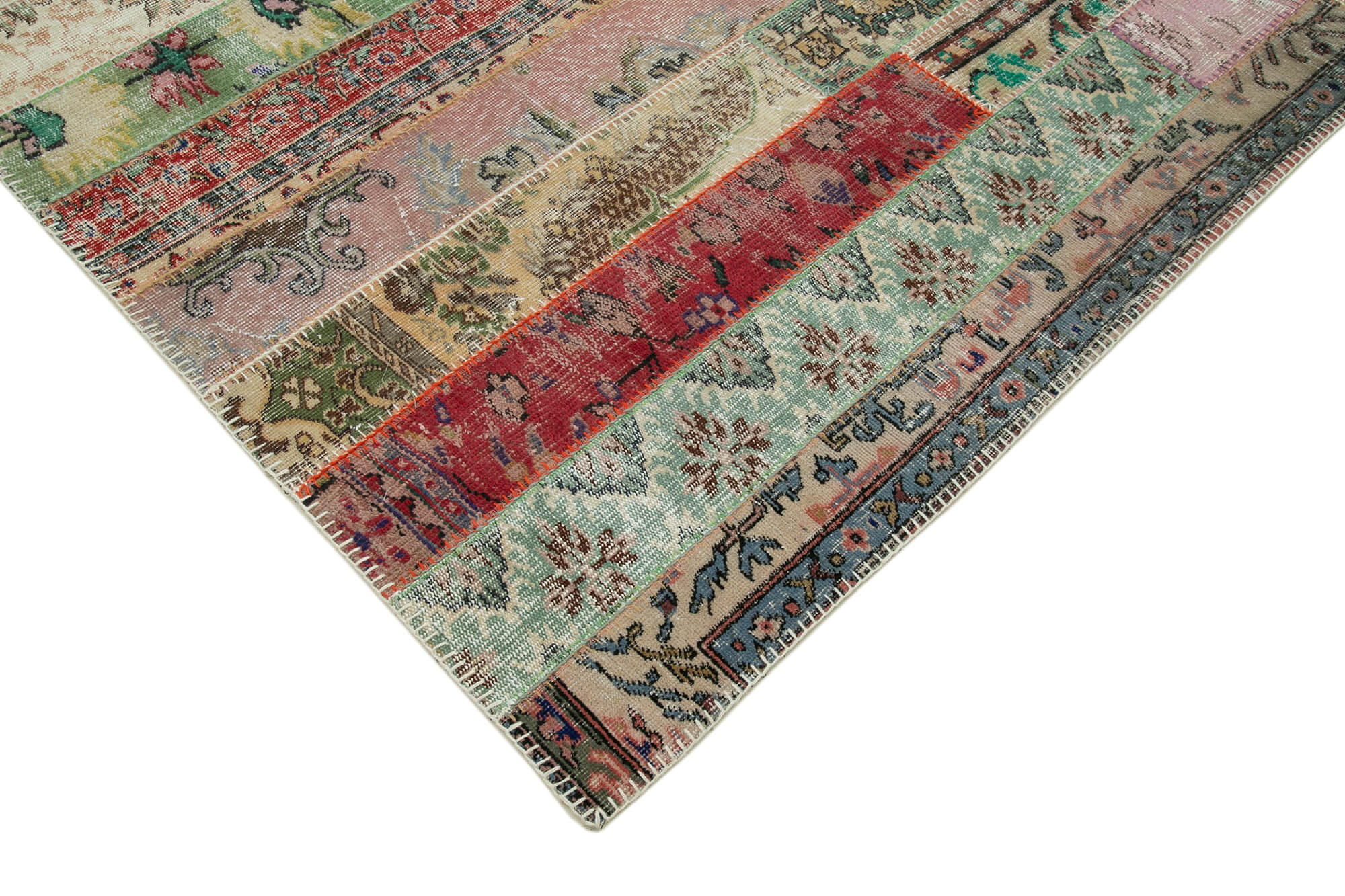 Handmade Area Rug - Kirk Yama Red Patchwork Cotton Wool Carpet 6'7''x10'0''