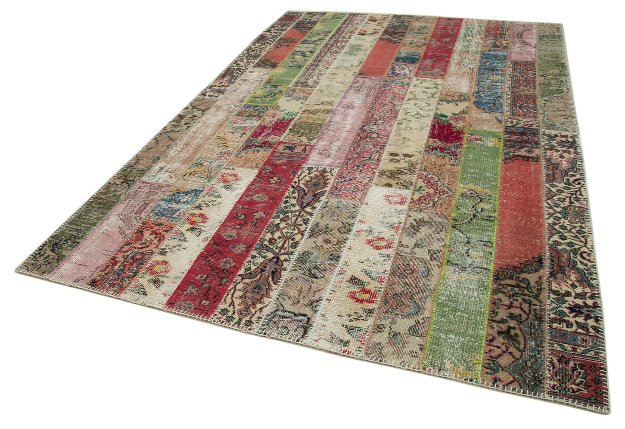 Handmade Area Rug – Grey Patchwork Cotton Wool Turkish Wool Carpet 6x10