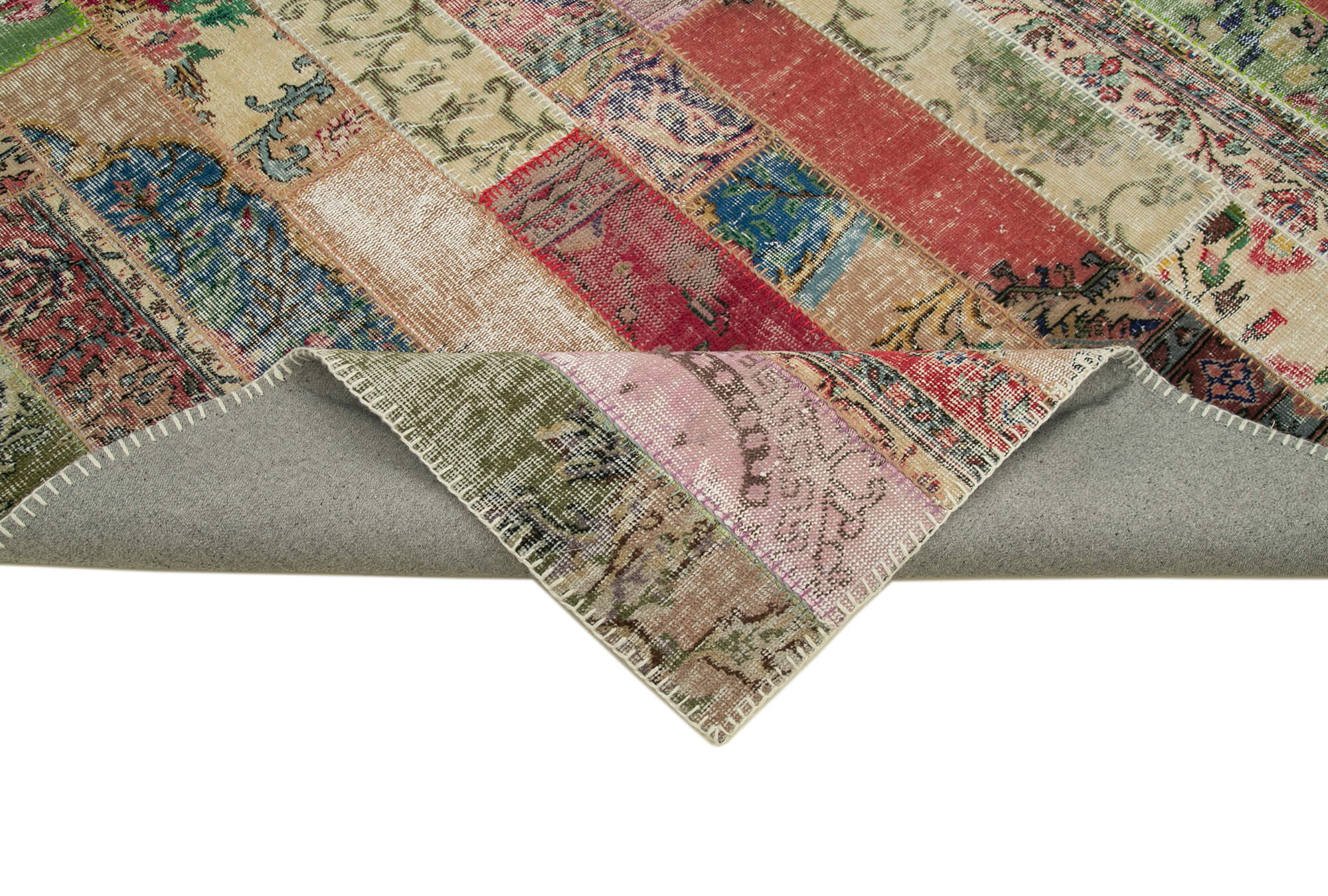 Handmade Area Rug – Grey Patchwork Cotton Wool Turkish Wool Carpet 6x10