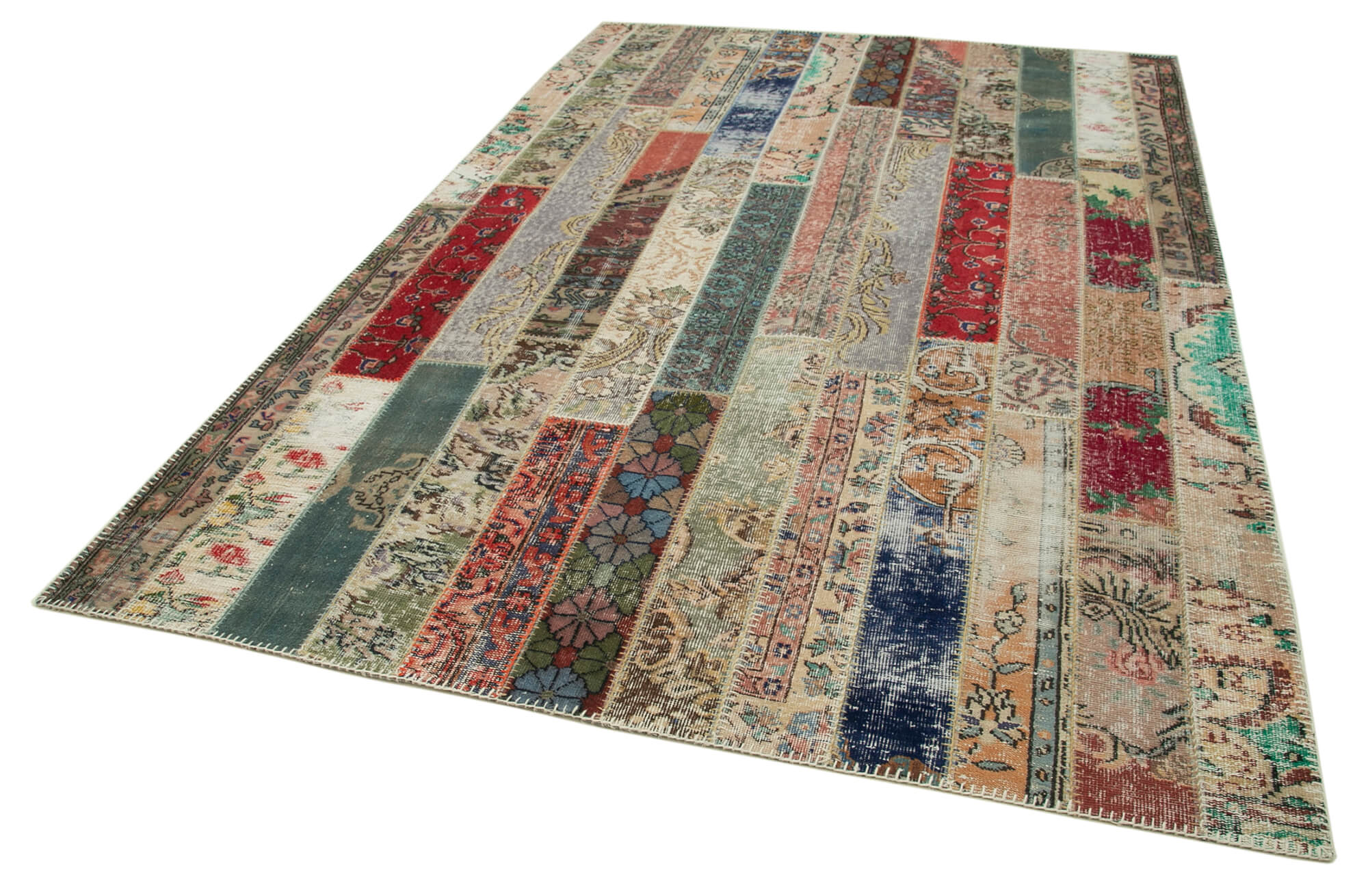 Handmade Wool Area Rug – Kirk Yama Grey Patchwork Cotton Wool Blend 6'6''x10'