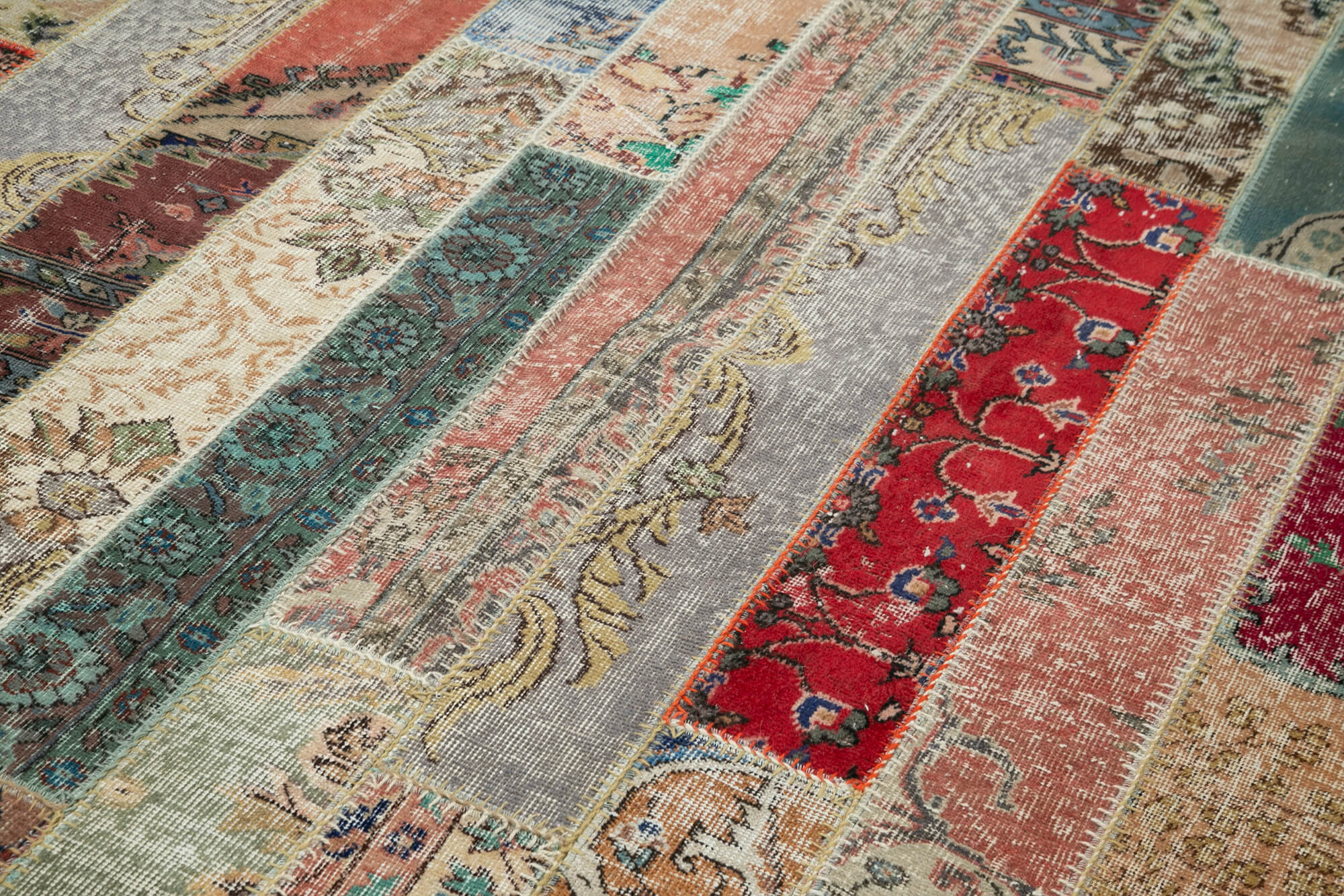 Handmade Wool Area Rug – Kirk Yama Grey Patchwork Cotton Wool Blend 6'6''x10'
