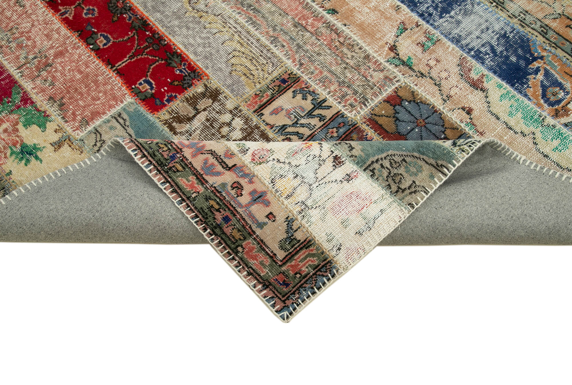 Handmade Wool Area Rug – Kirk Yama Grey Patchwork Cotton Wool Blend 6'6''x10'