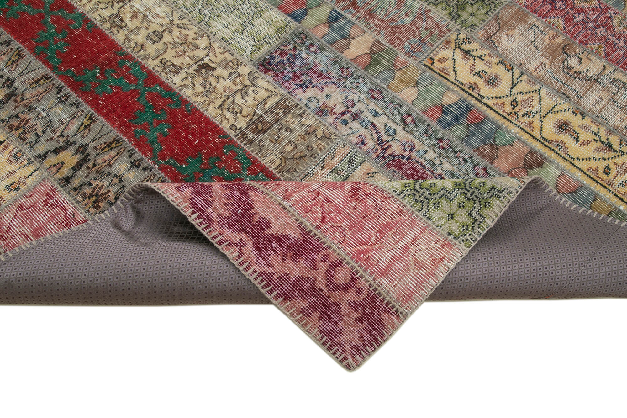 Handmade Patchwork Rug - Kirk Yama Grey Cotton Wool Vintage Area Rug 6'8" x 9'9"