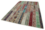 Handmade Wool Area Rug - Kirk Yama Grey Patchwork Carpet 6x10 Feet Rug